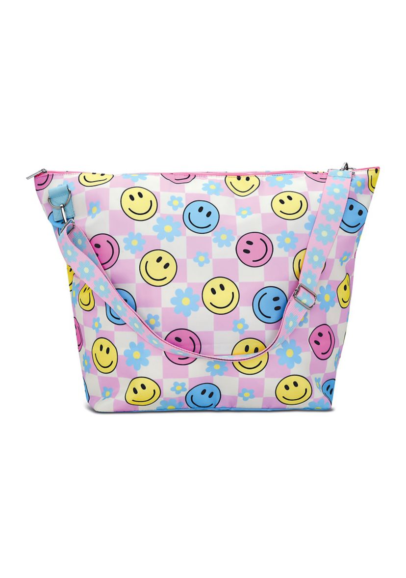 Girls Weekender Happy Smiles Check Printed Tote Bag