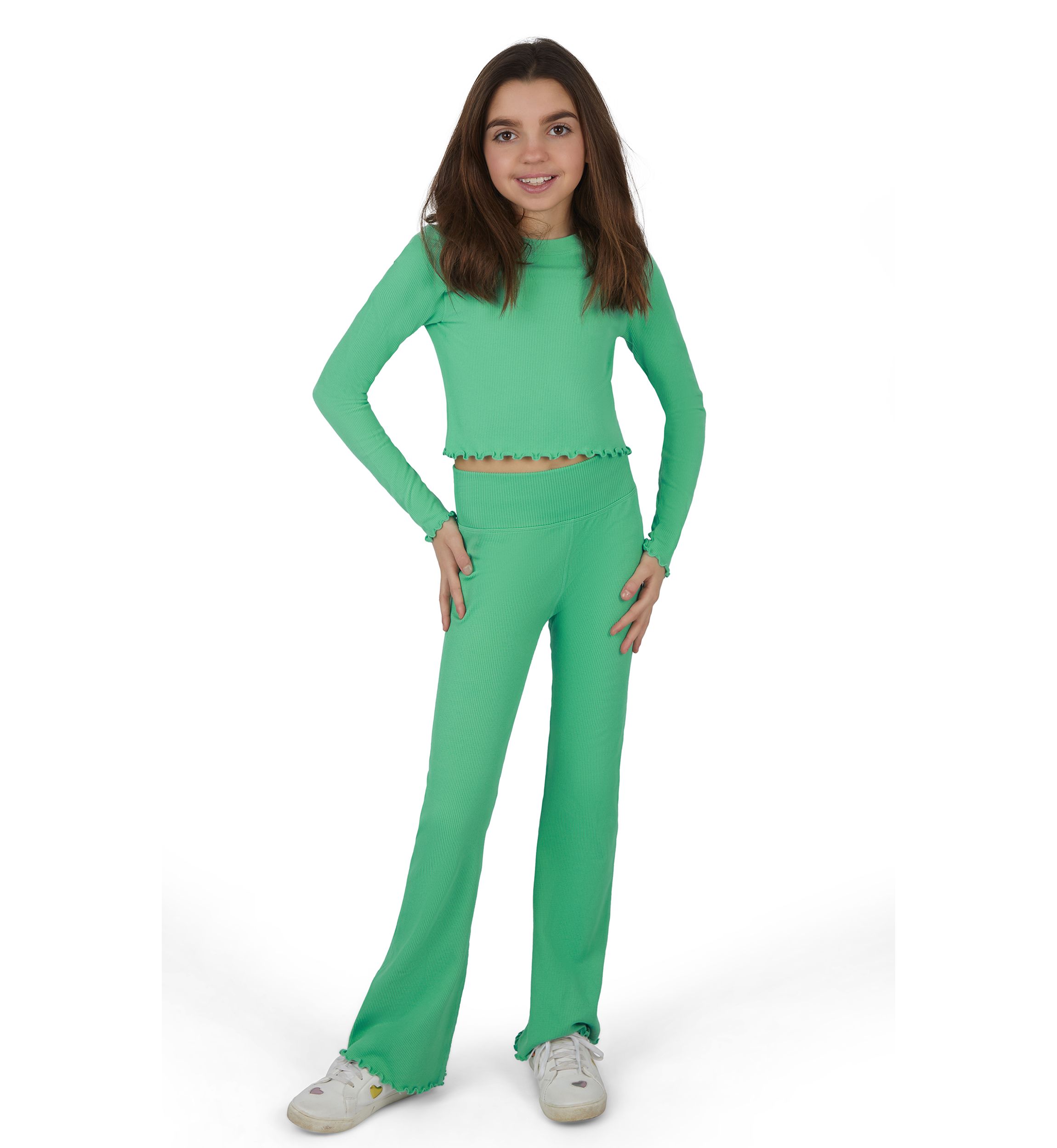 Girls 7-16 Seamless Lettuce Edge Top with Flare Pants