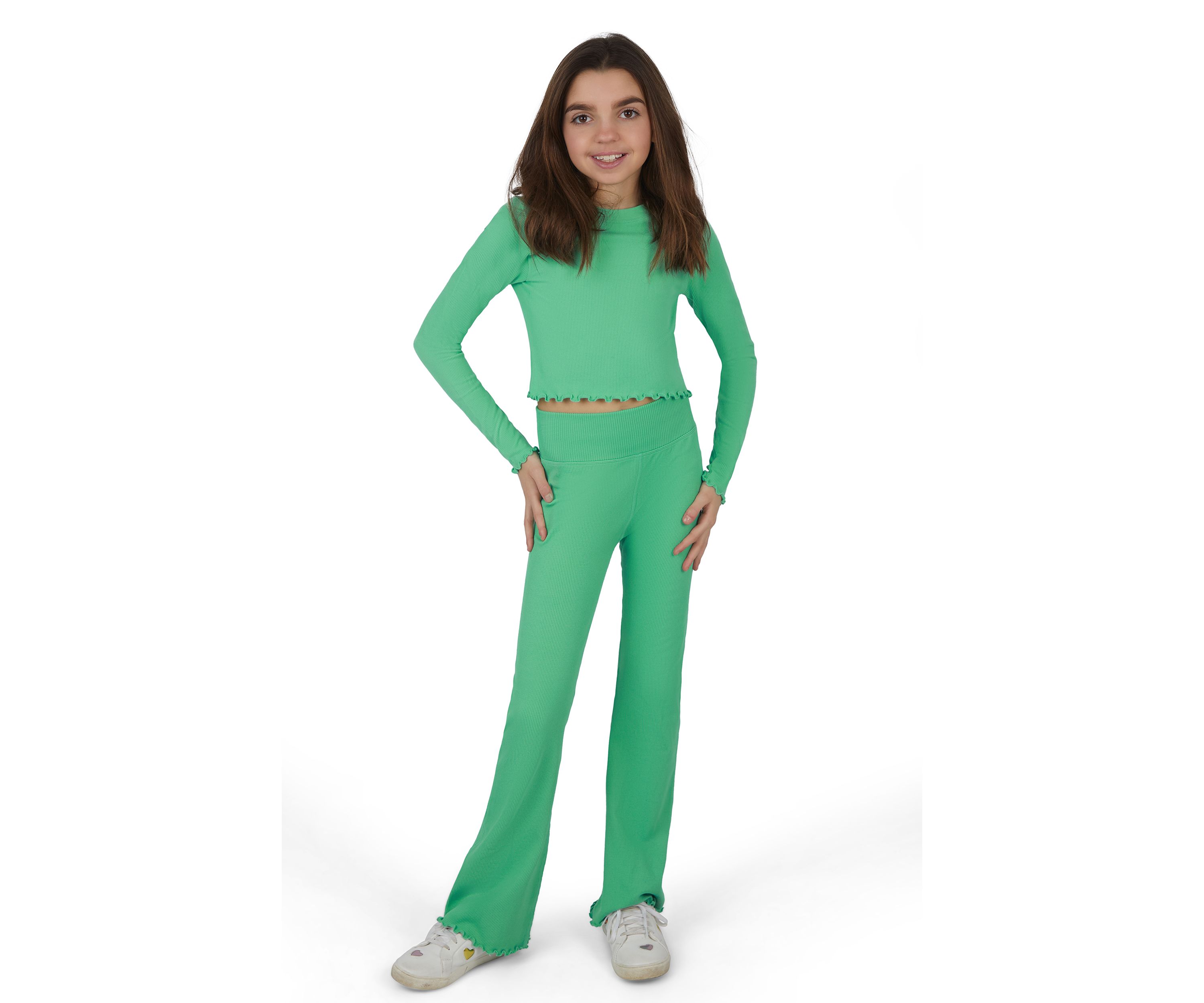 Girls 7-16 Seamless Lettuce Edge Top with Flare Pants