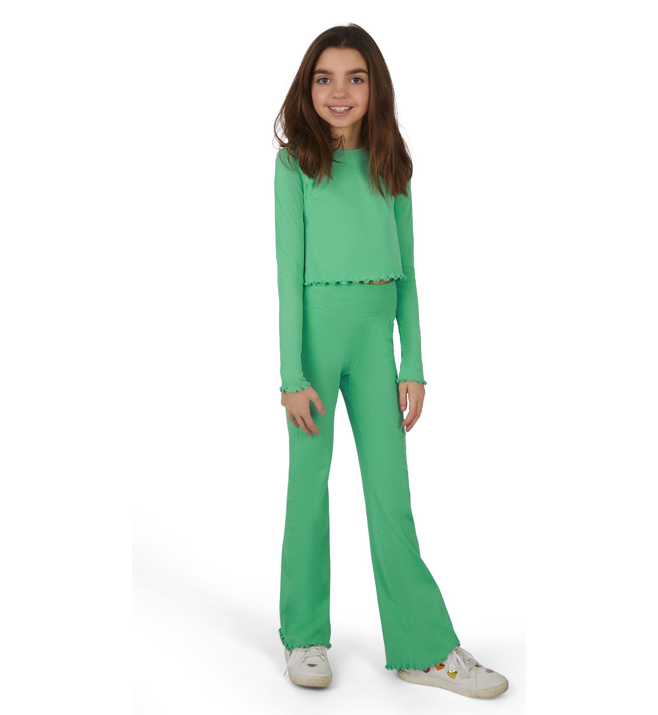 Girls 7-16 Seamless Lettuce Edge Top with Flare Pants