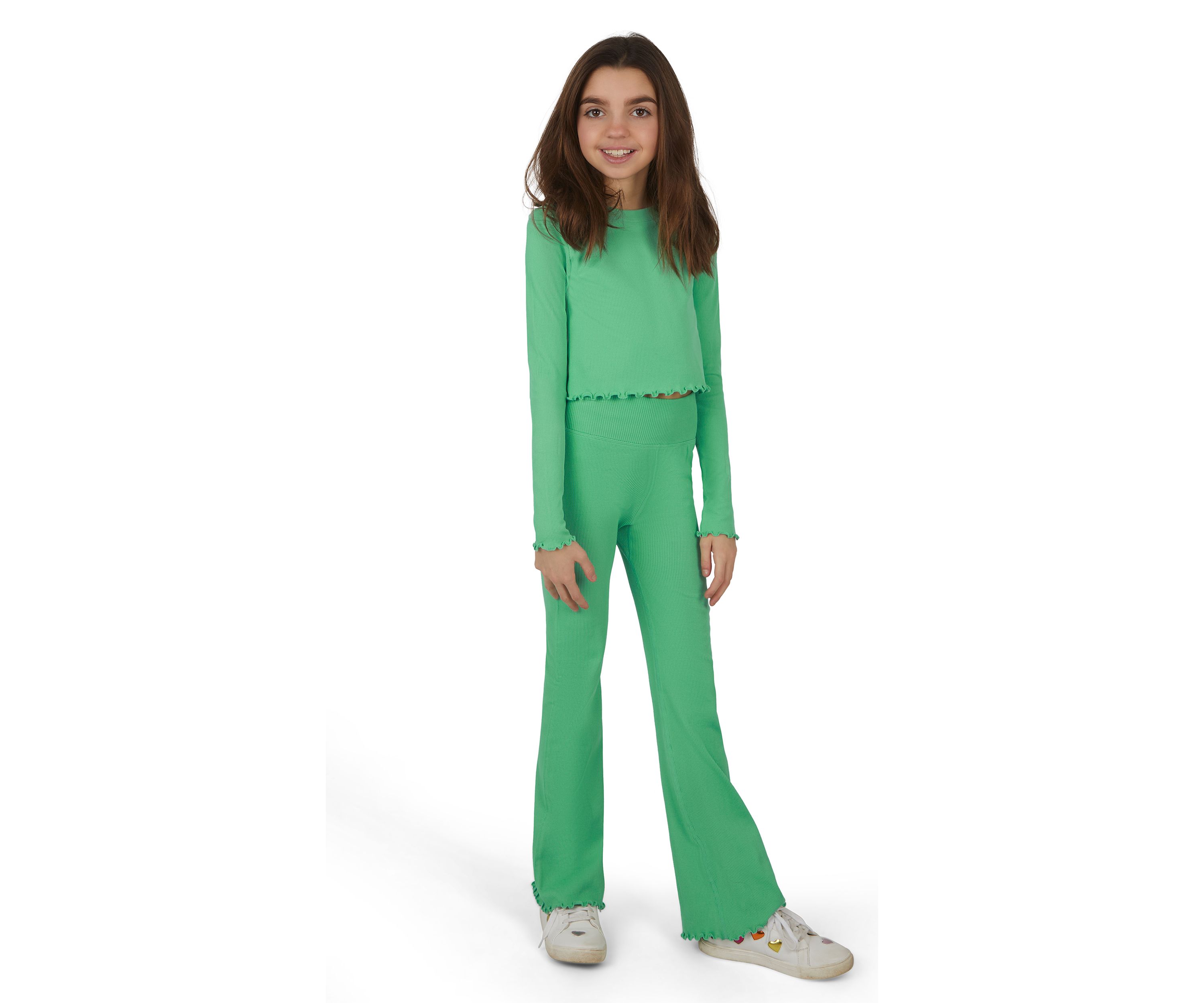 Girls 7-16 Seamless Lettuce Edge Top with Flare Pants