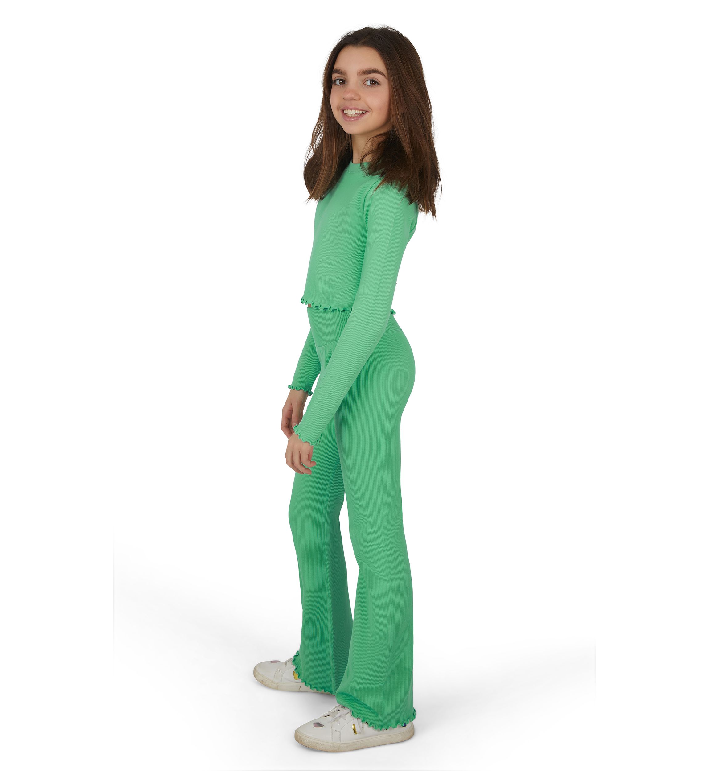 Girls 7-16 Seamless Lettuce Edge Top with Flare Pants