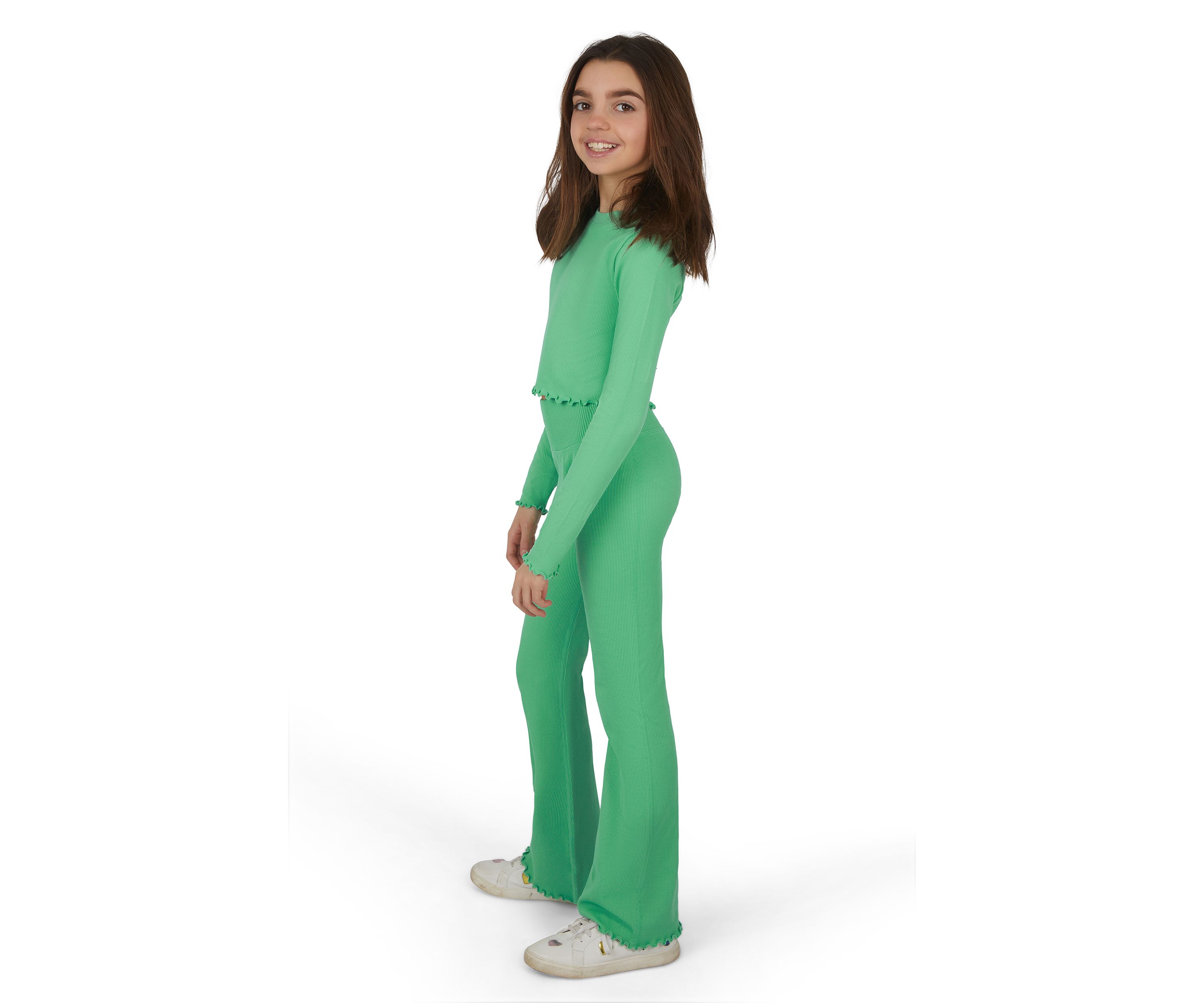 Girls 7-16 Seamless Lettuce Edge Top with Flare Pants