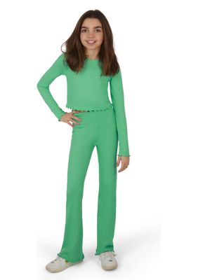 Girls 7-16 Seamless Lettuce Edge Top with Flare Pants