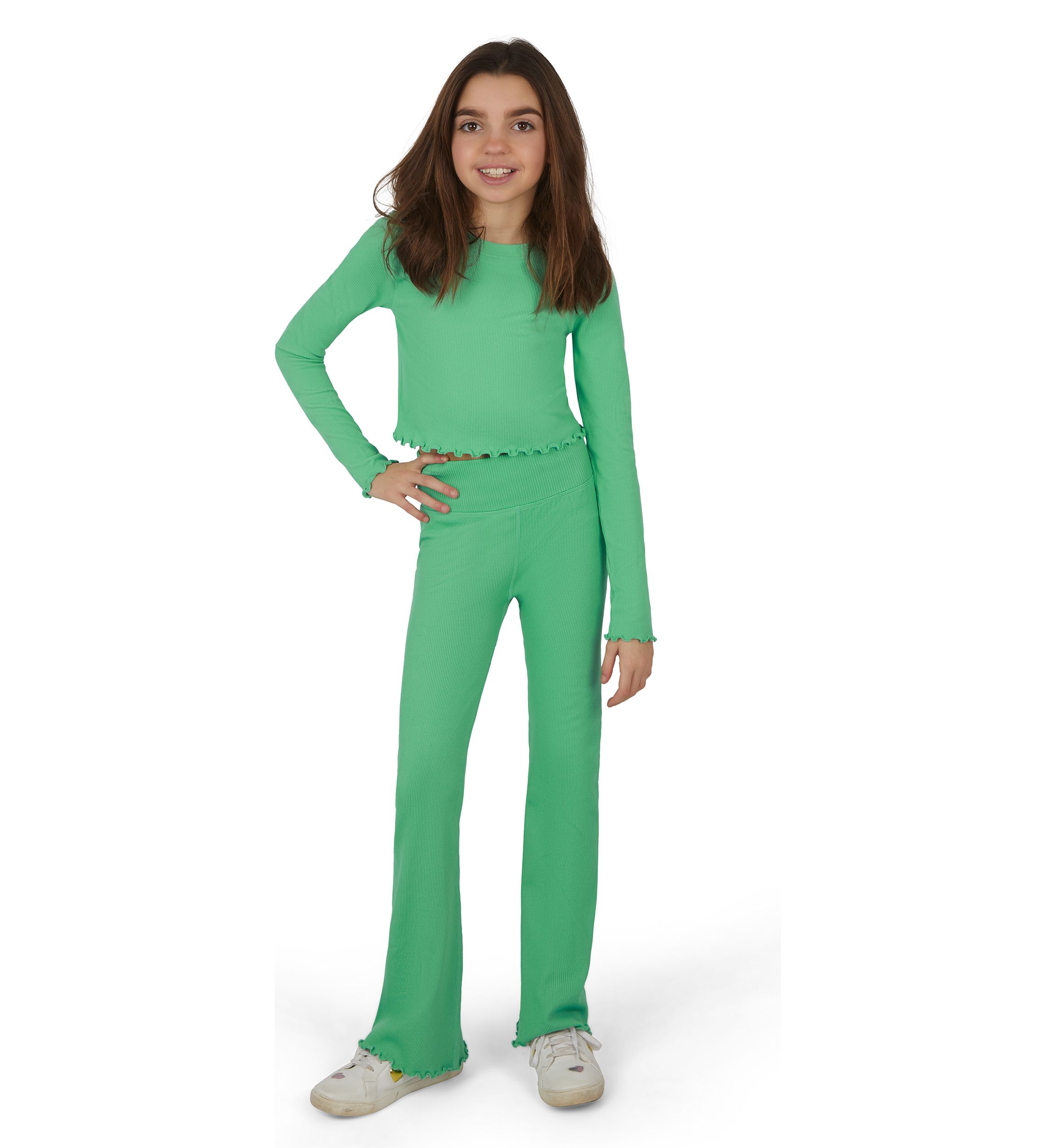 Girls 7-16 Seamless Lettuce Edge Top with Flare Pants
