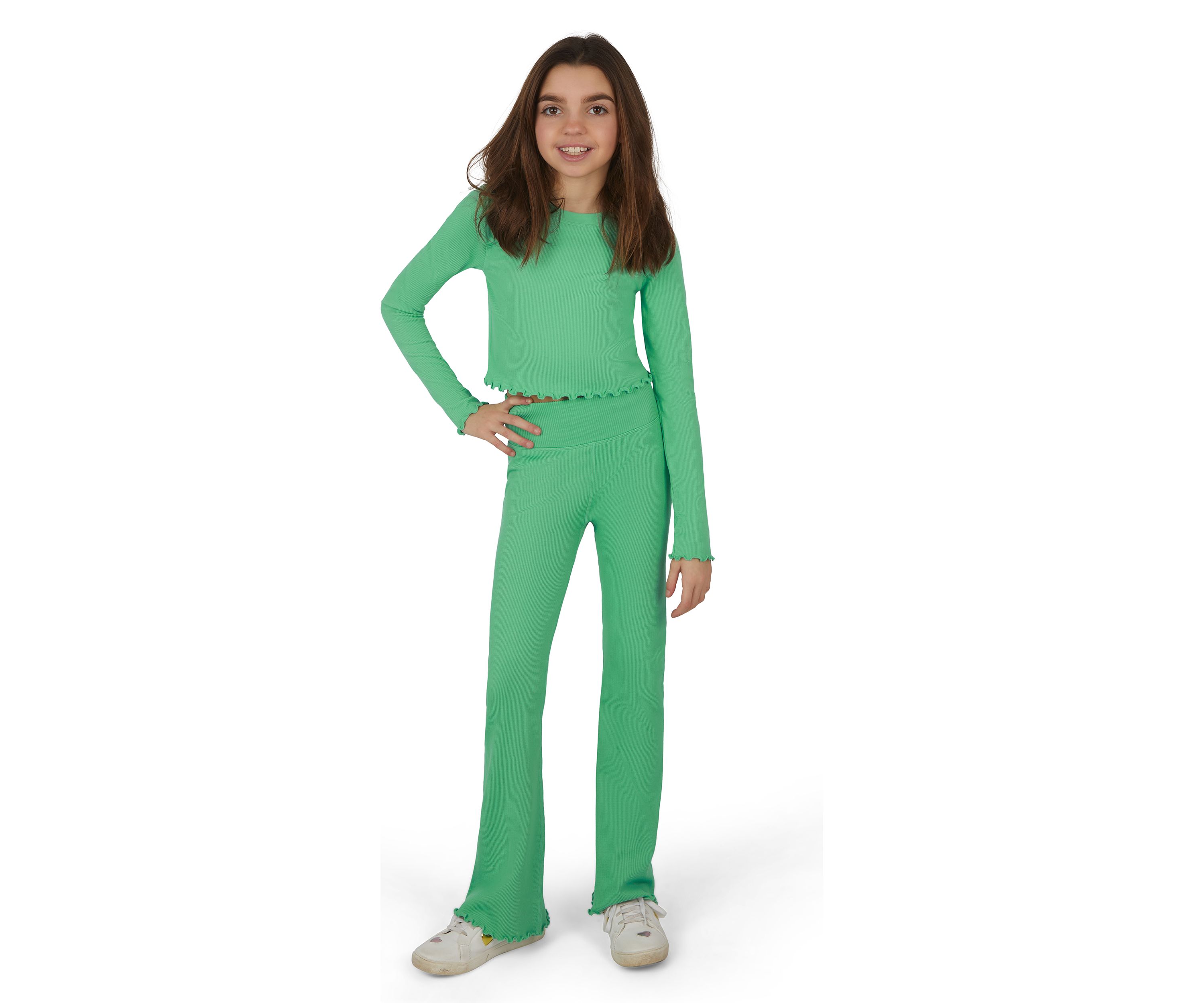 Girls 7-16 Seamless Lettuce Edge Top with Flare Pants