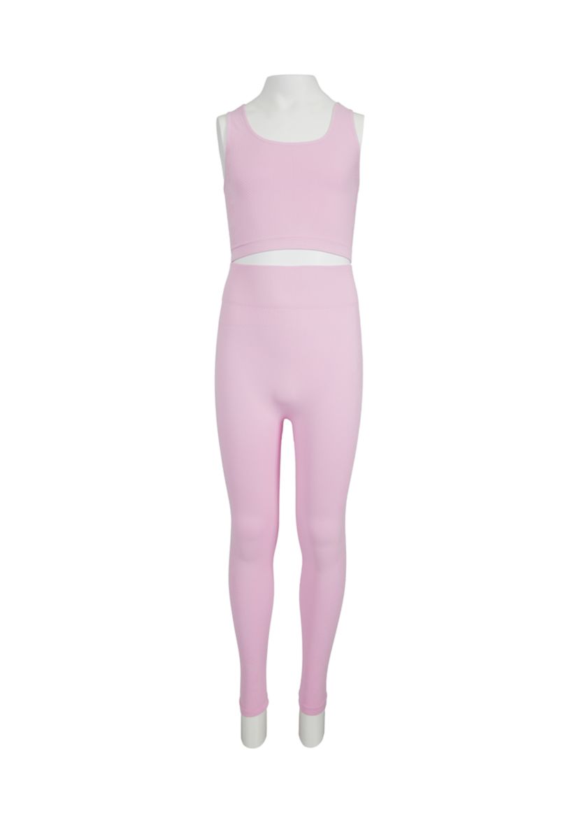 Girls 7-16 Ribbed Seamless Scoop Neck Top and Floral Jacquard Legging Set