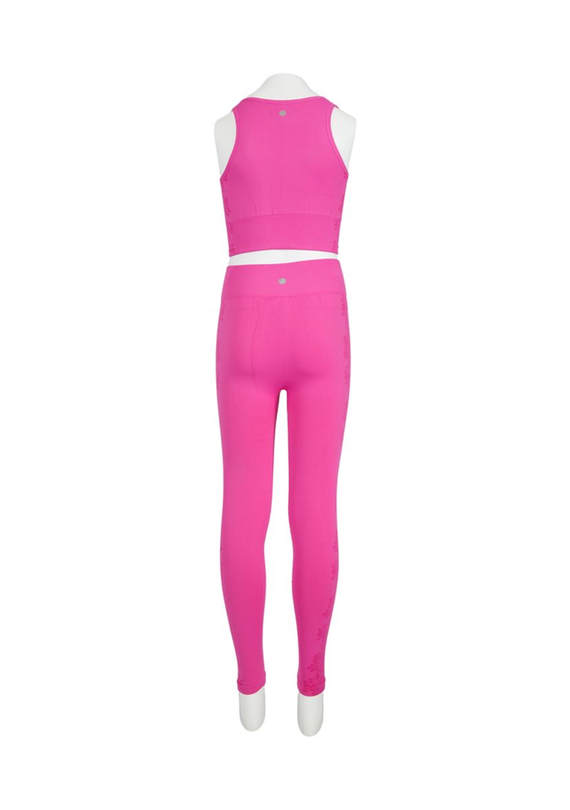 Girls 7-16 Ribbed Seamless V-Neck Top and Floral Jacquard Leggings Set