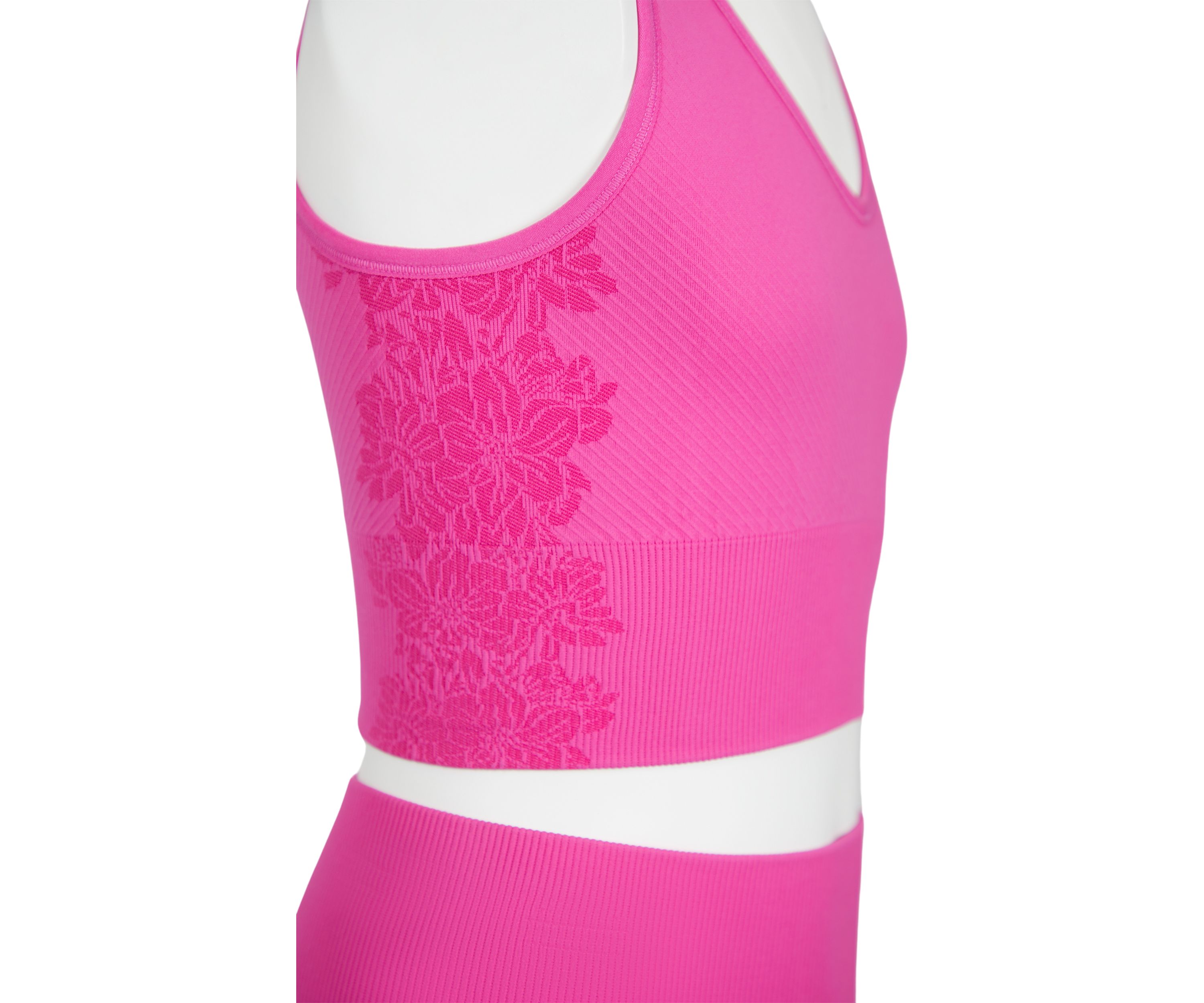 Girls 7-16 Ribbed Seamless V-Neck Top and Floral Jacquard Leggings Set