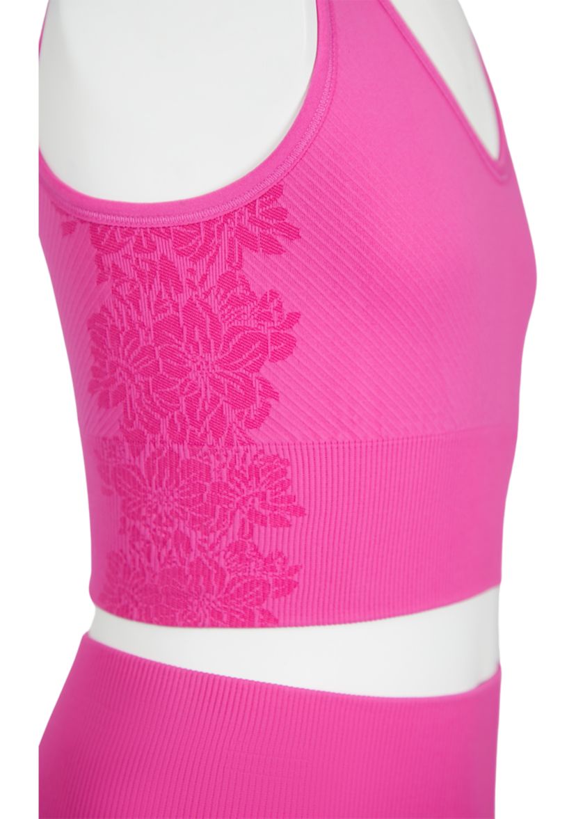 Girls 7-16 Ribbed Seamless V-Neck Top and Floral Jacquard Leggings Set
