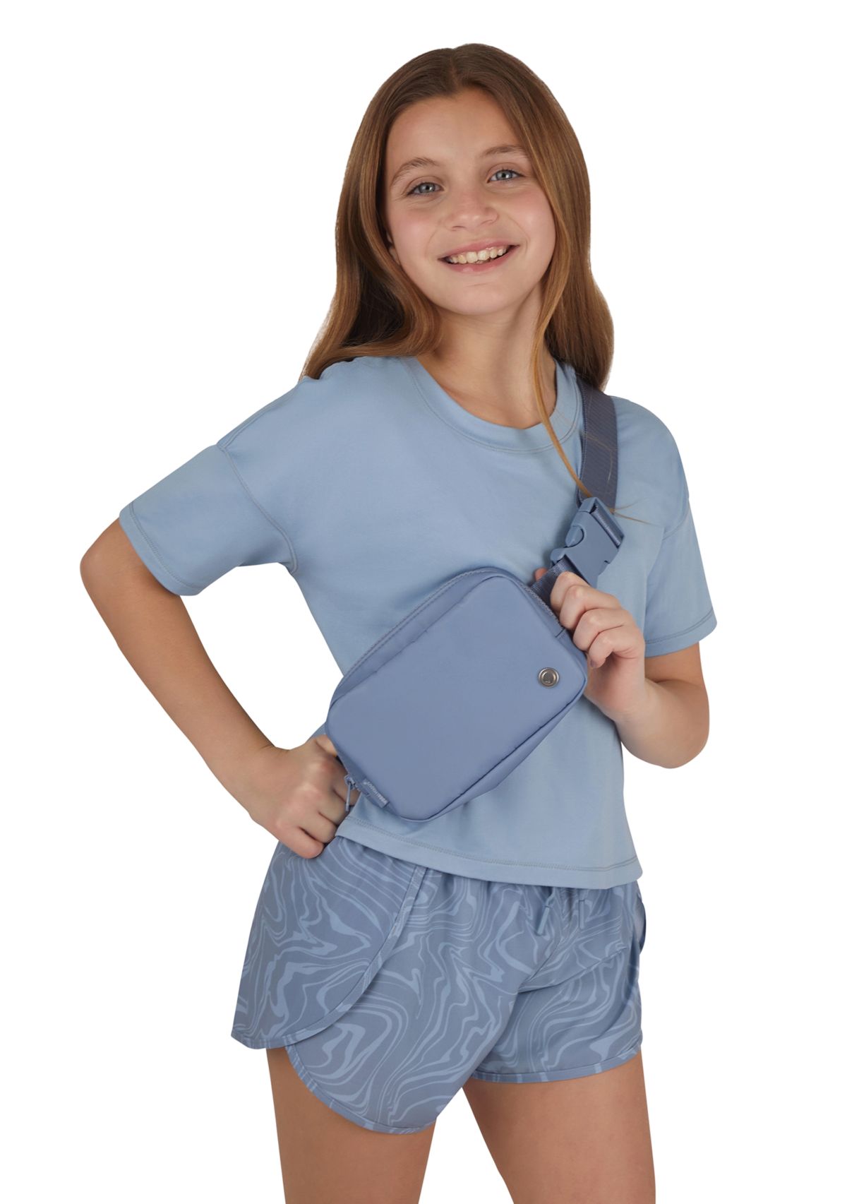 Girls 7-16 Boxy T-Shirt with Woven Shorts and Fanny Pack Set