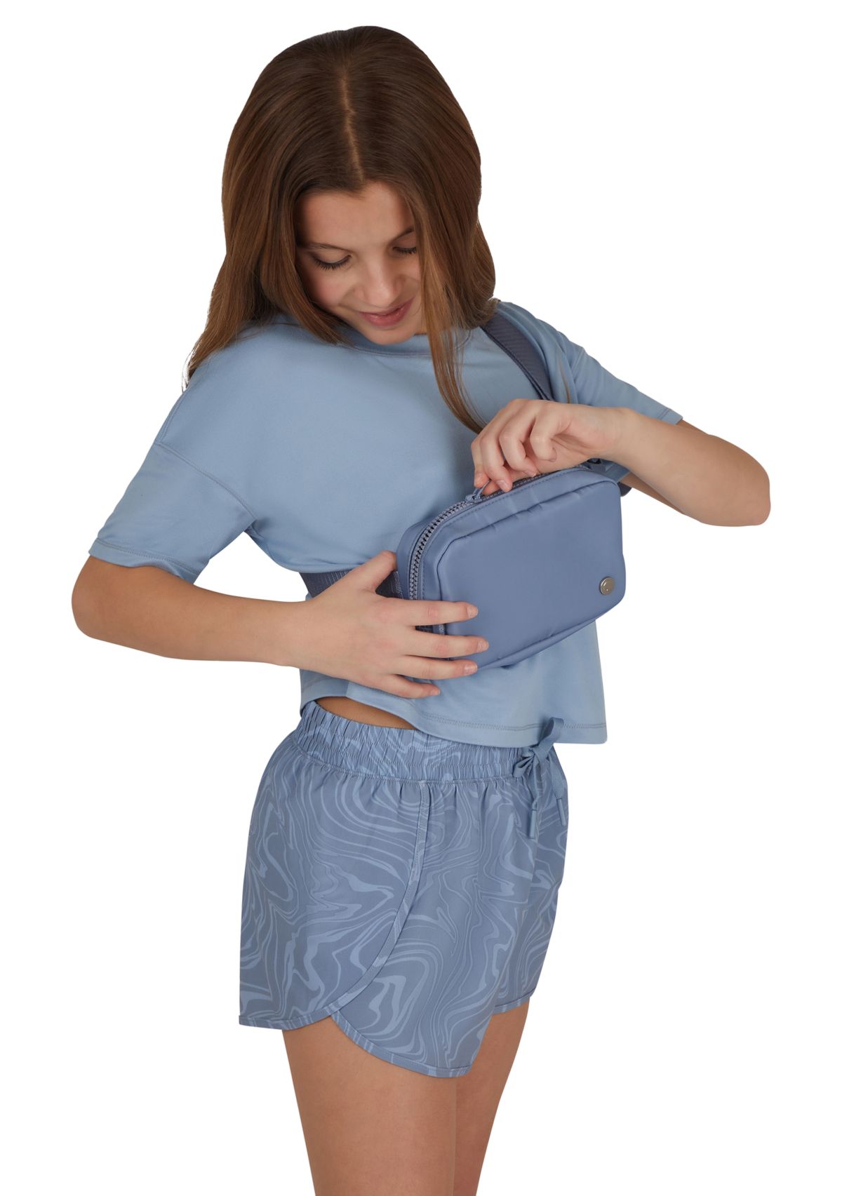 Girls 7-16 Boxy T-Shirt with Woven Shorts and Fanny Pack Set