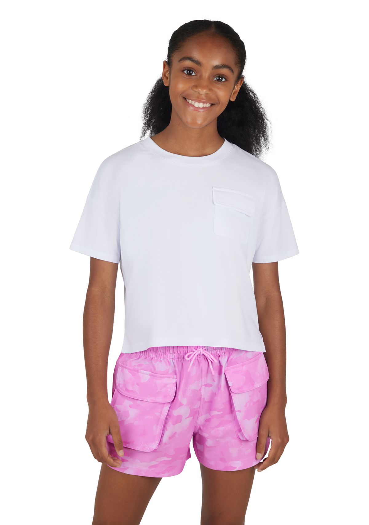 Girls 7-16 Boxy Cropped T-Shirt with Woven Cargo Shorts Set