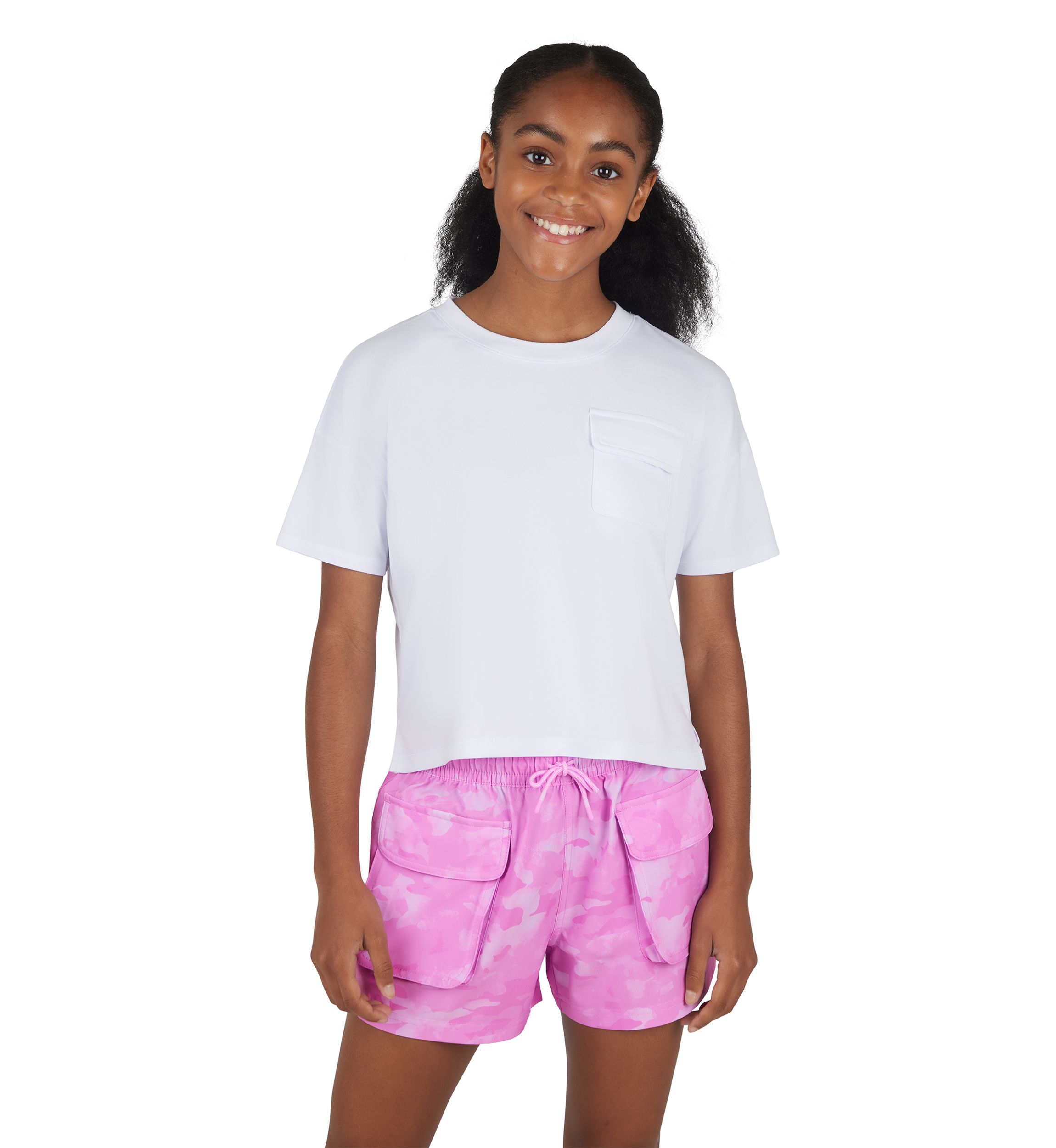 Girls 7-16 Boxy Cropped T-Shirt with Woven Cargo Shorts Set