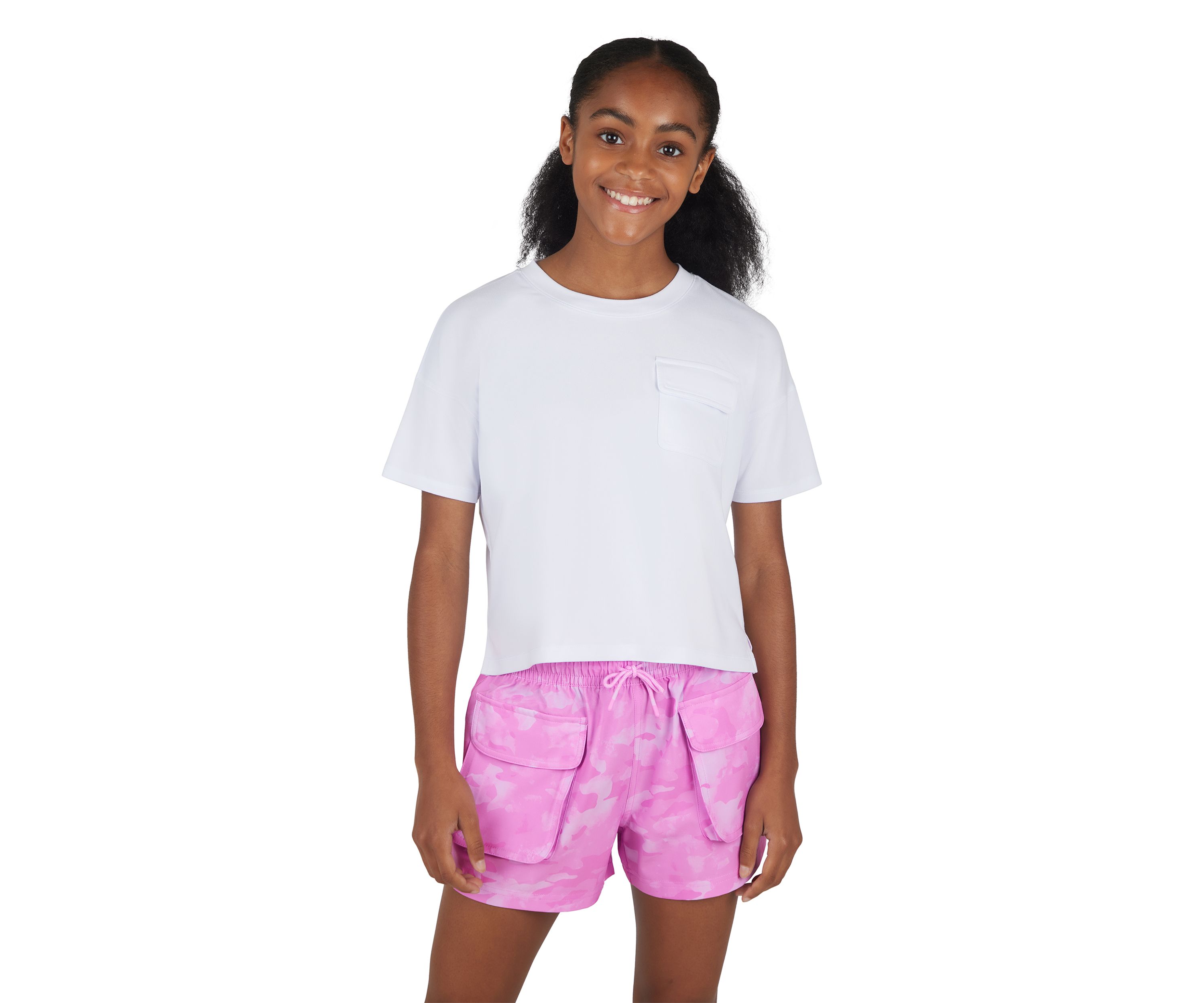 Girls 7-16 Boxy Cropped T-Shirt with Woven Cargo Shorts Set