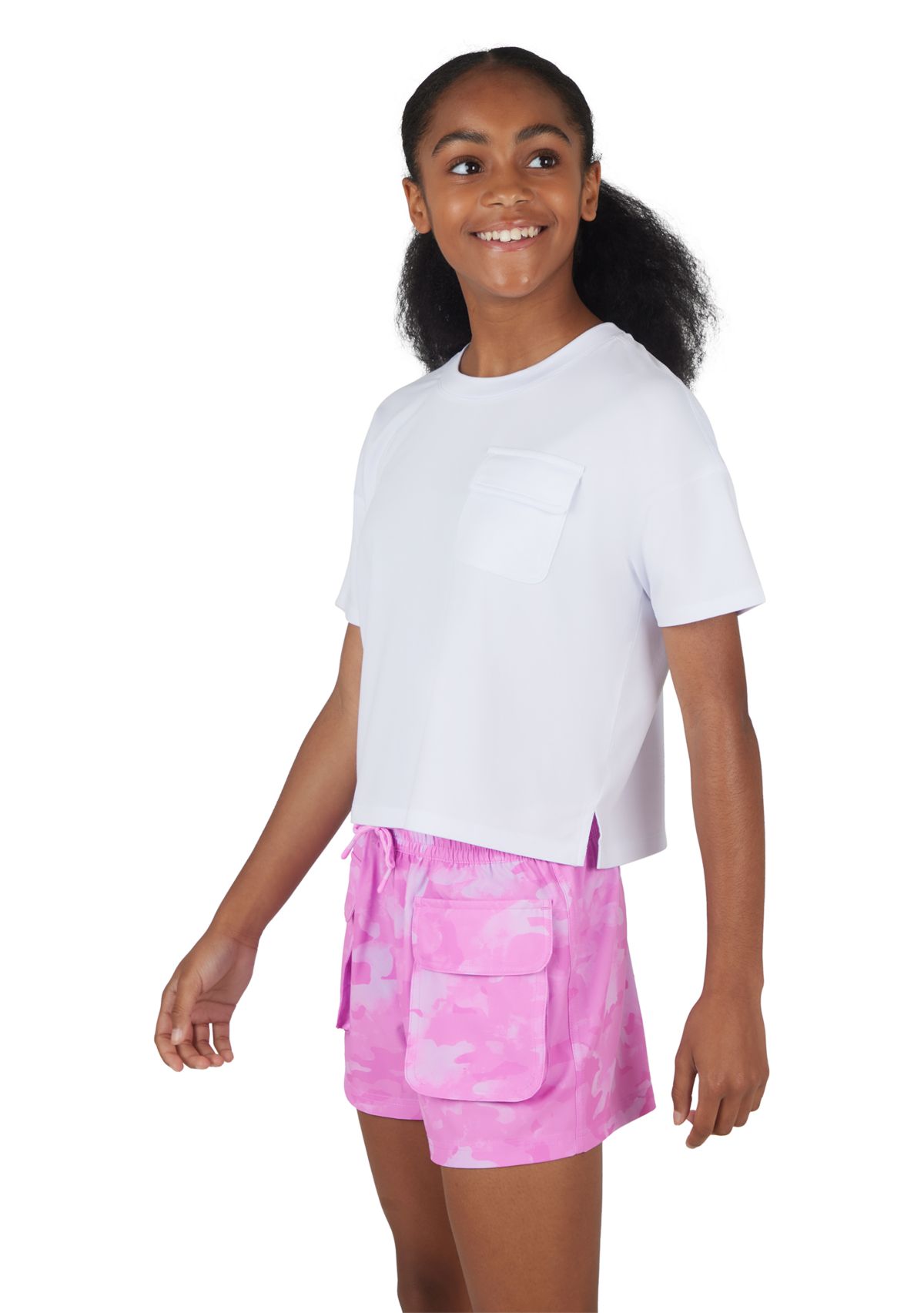 Girls 7-16 Boxy Cropped T-Shirt with Woven Cargo Shorts Set