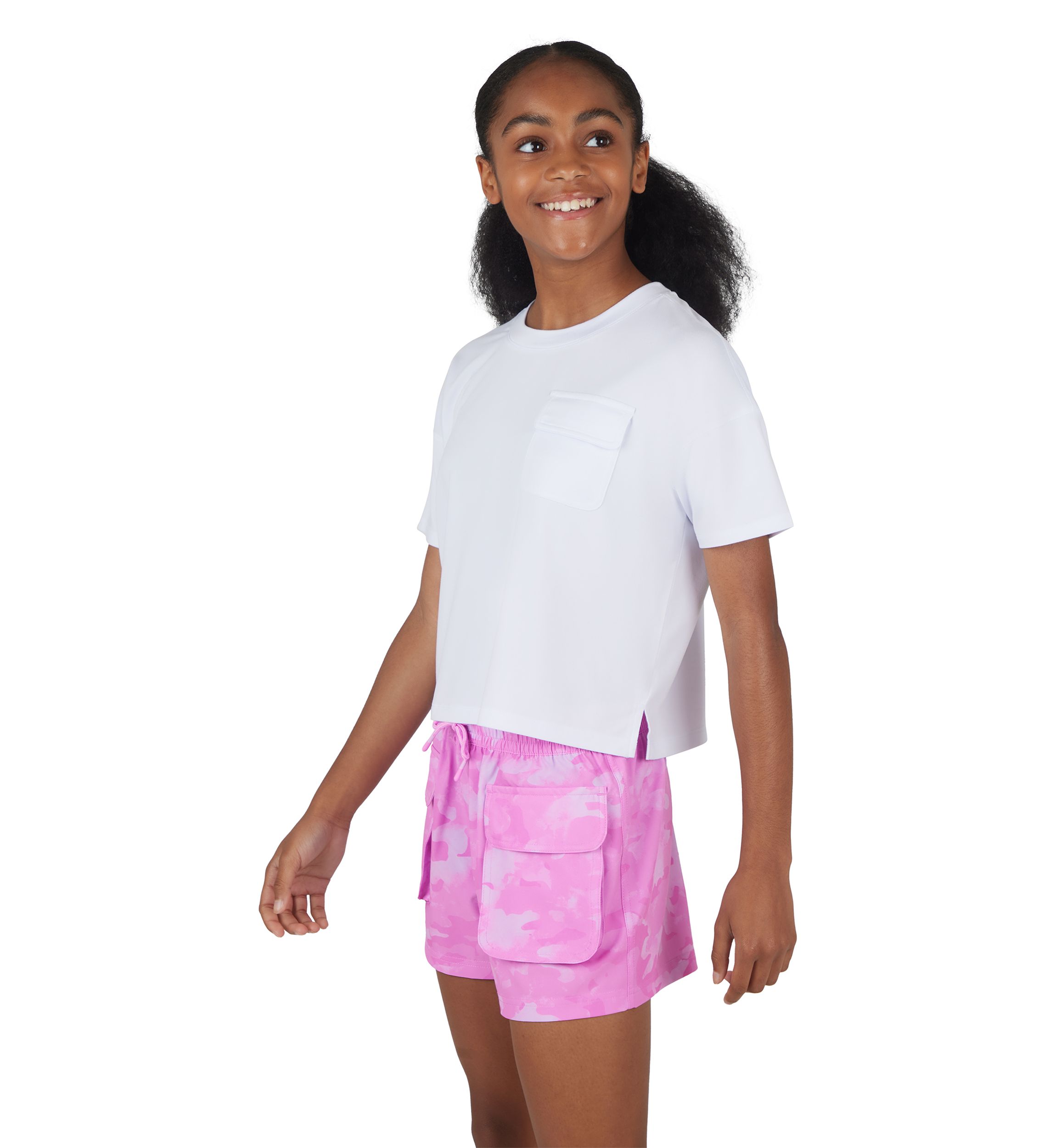 Girls 7-16 Boxy Cropped T-Shirt with Woven Cargo Shorts Set
