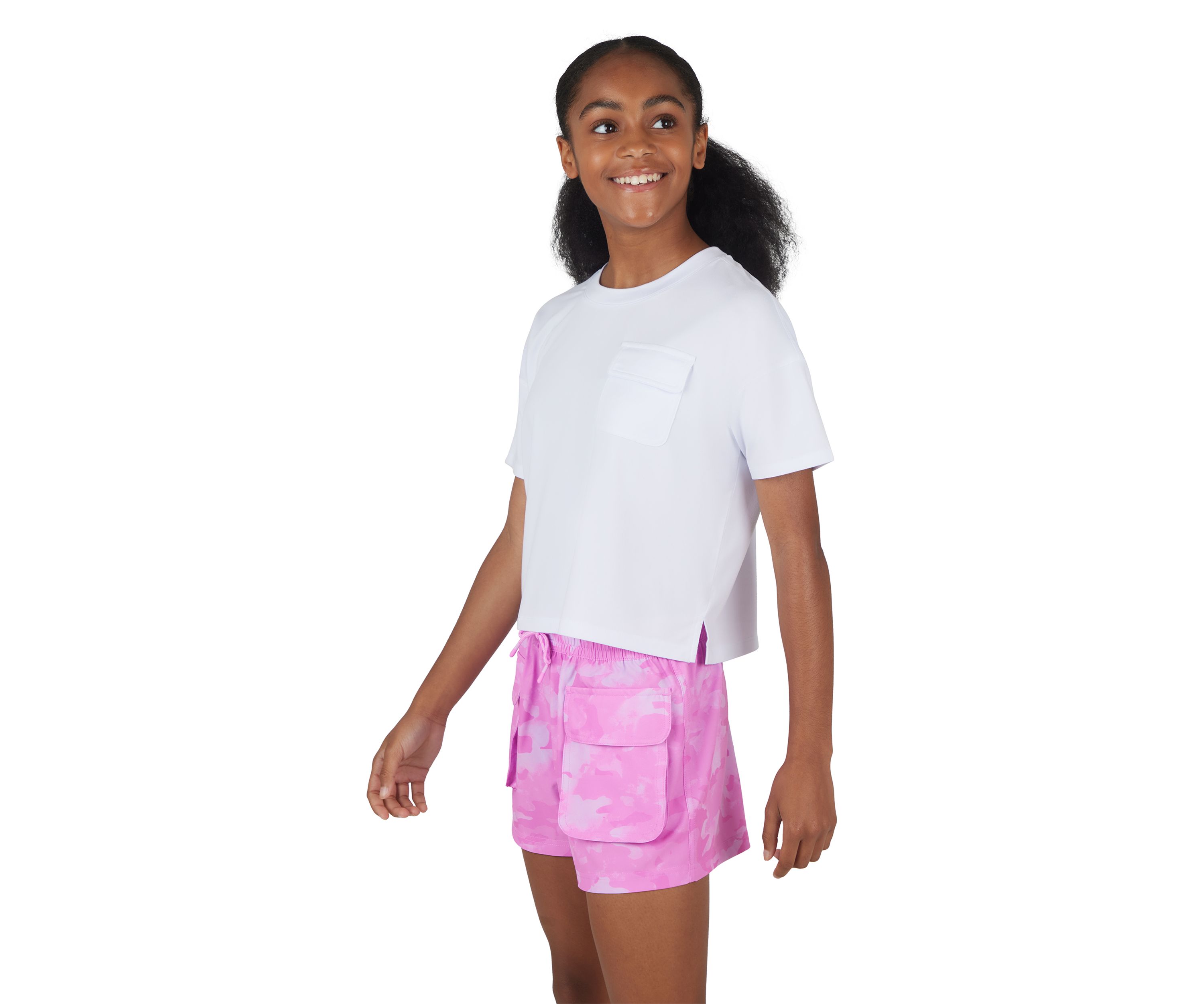 Girls 7-16 Boxy Cropped T-Shirt with Woven Cargo Shorts Set