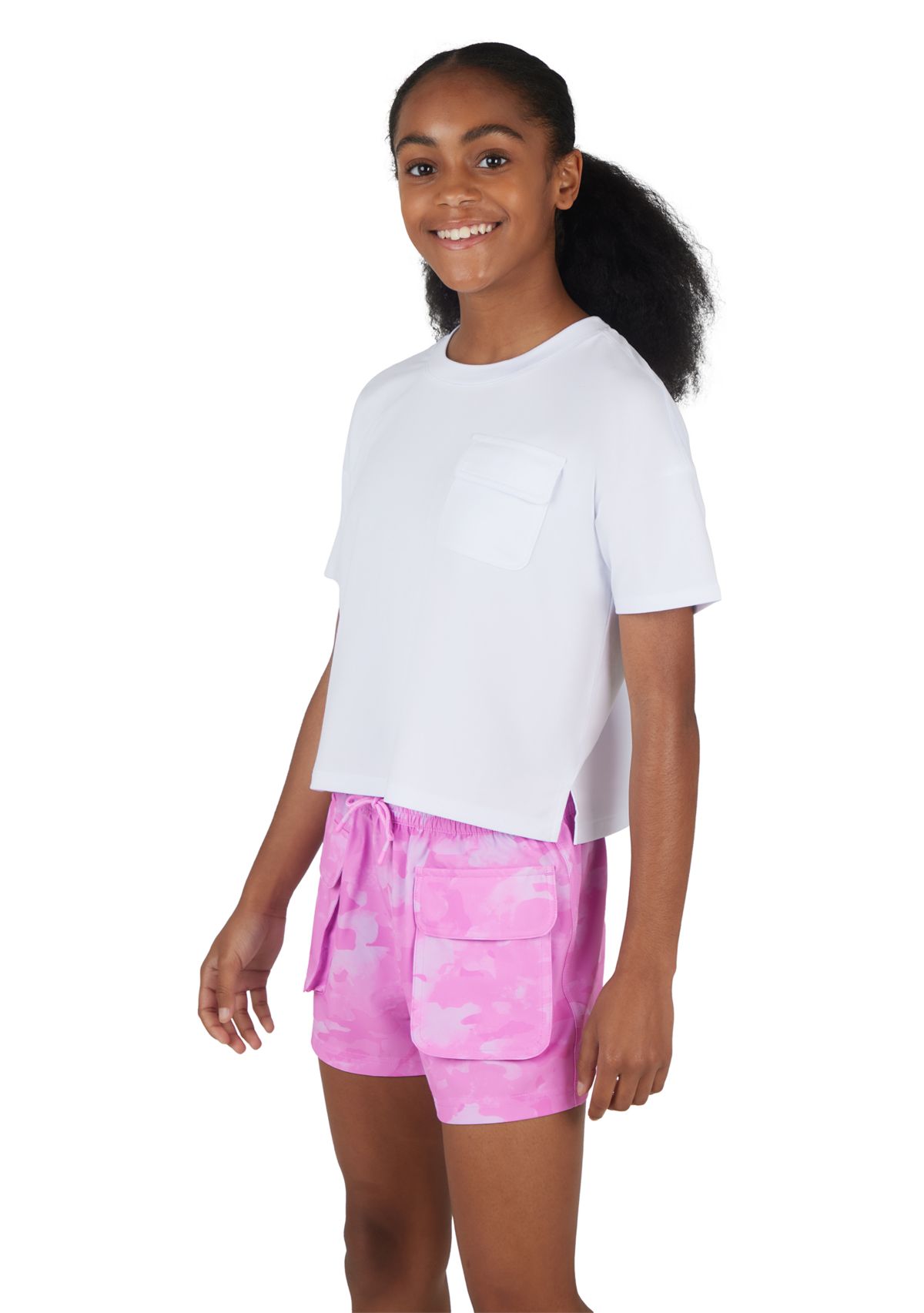 Girls 7-16 Boxy Cropped T-Shirt with Woven Cargo Shorts Set