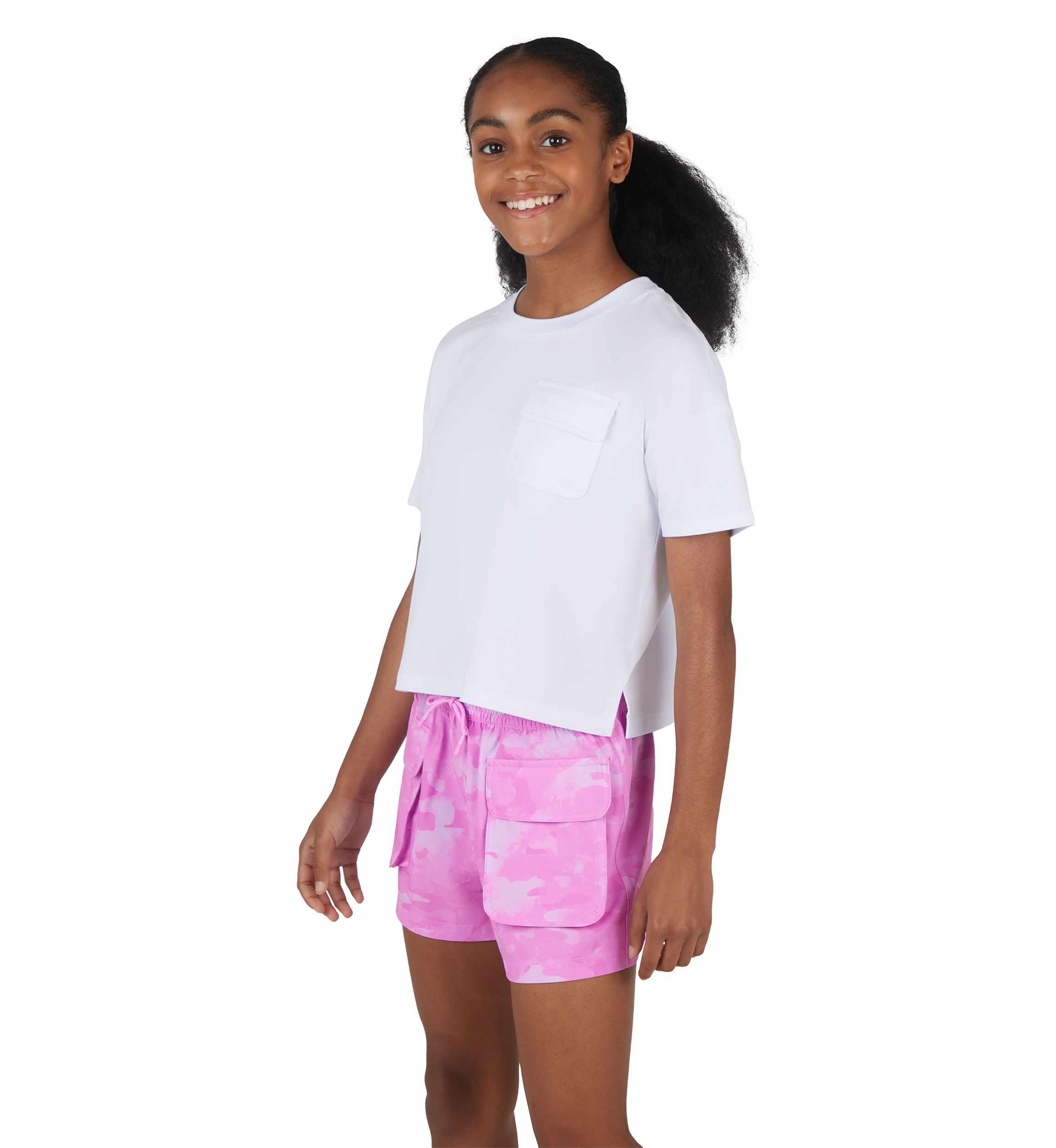 Girls 7-16 Boxy Cropped T-Shirt with Woven Cargo Shorts Set