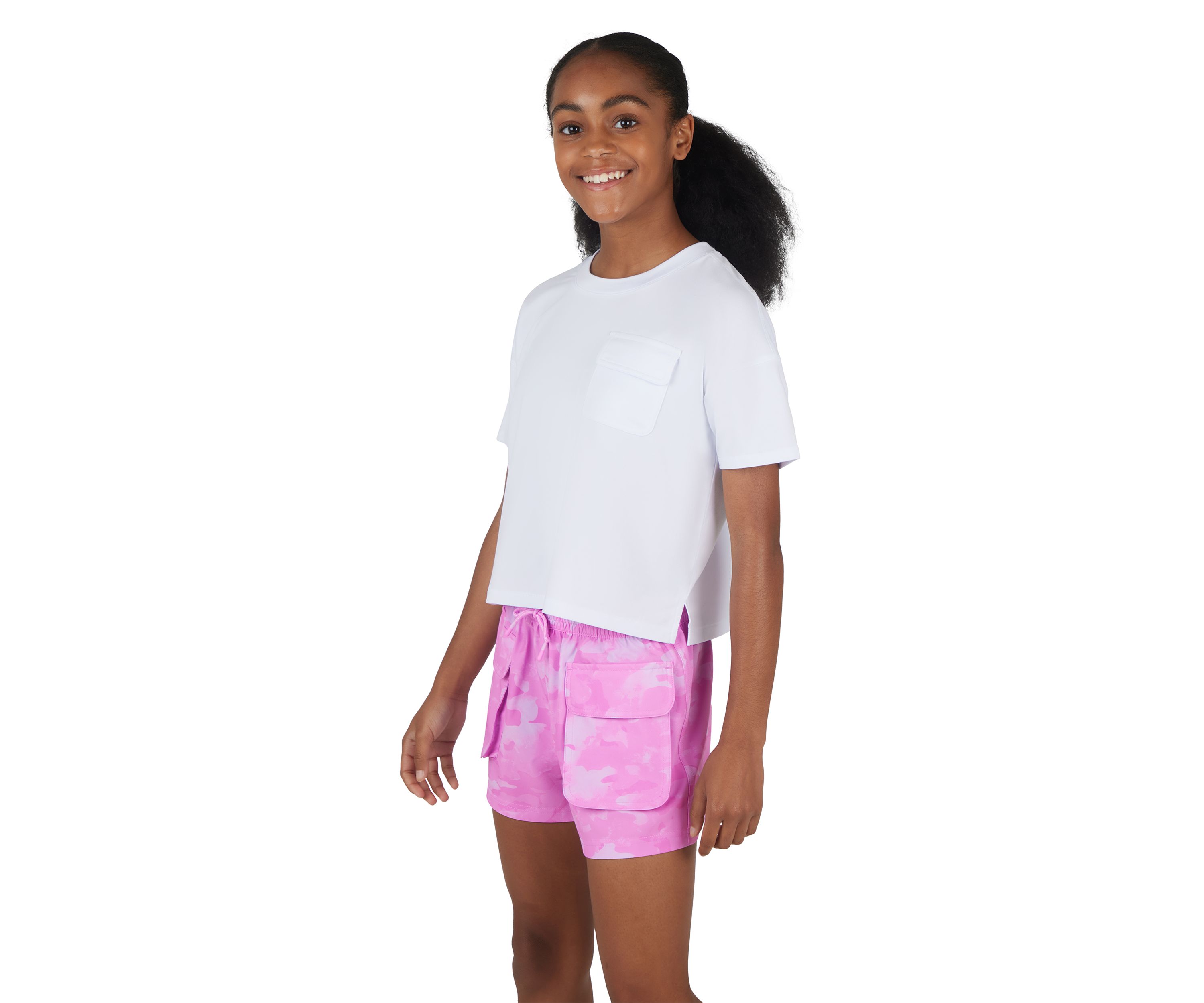 Girls 7-16 Boxy Cropped T-Shirt with Woven Cargo Shorts Set