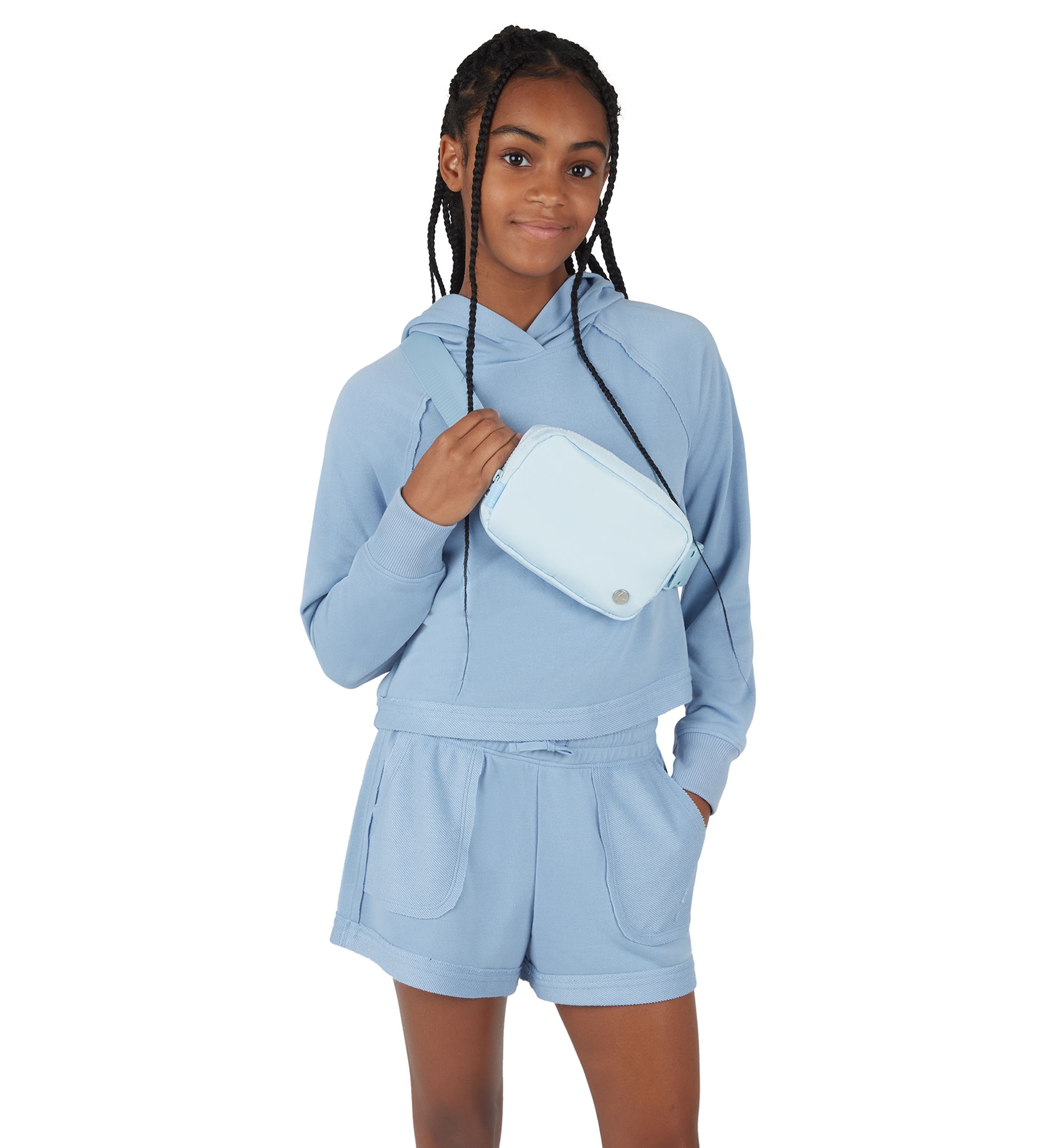Girls 7-16 French Terery Hoodie and Shorts Set with Bag