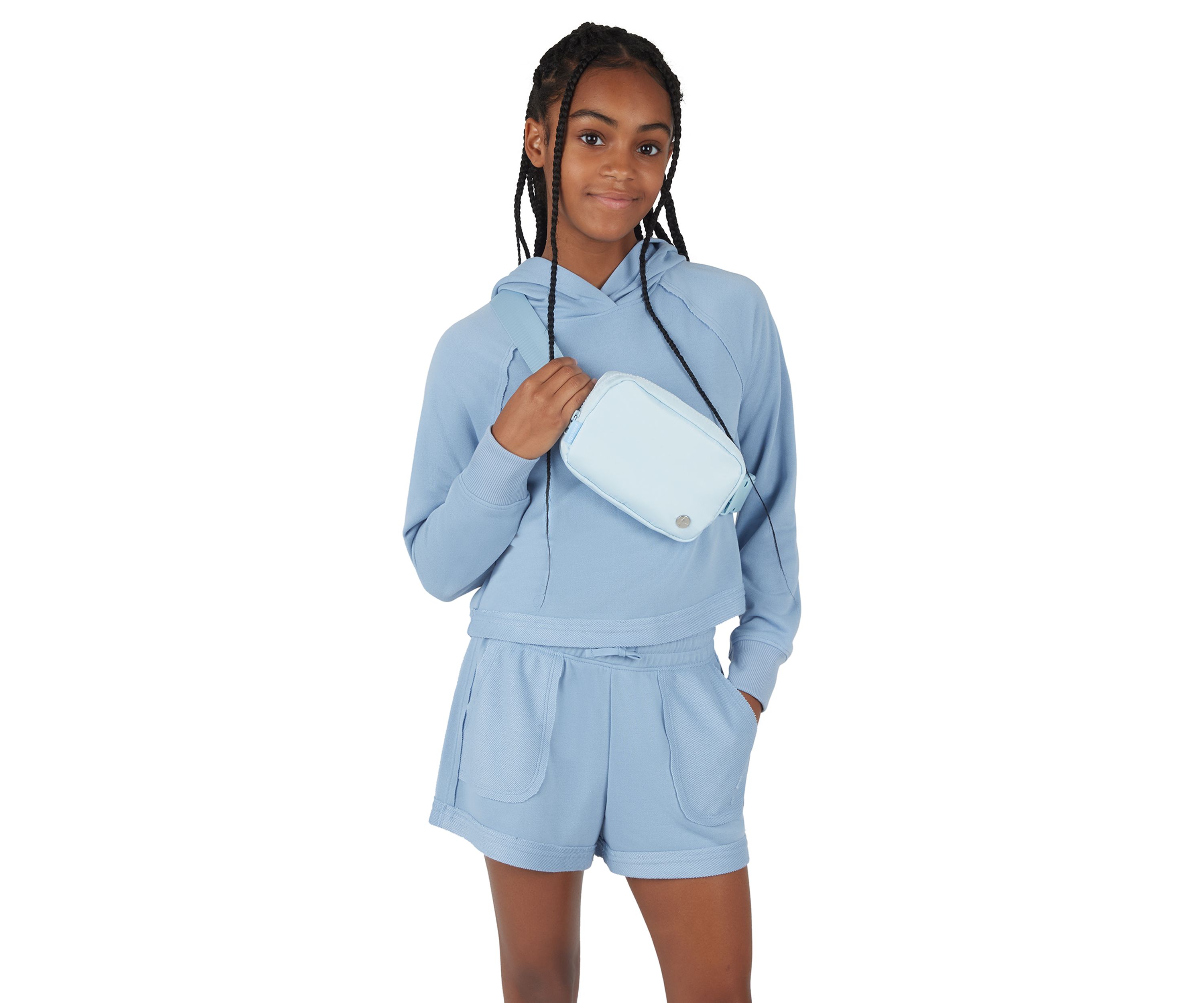 Girls 7-16 French Terery Hoodie and Shorts Set with Bag