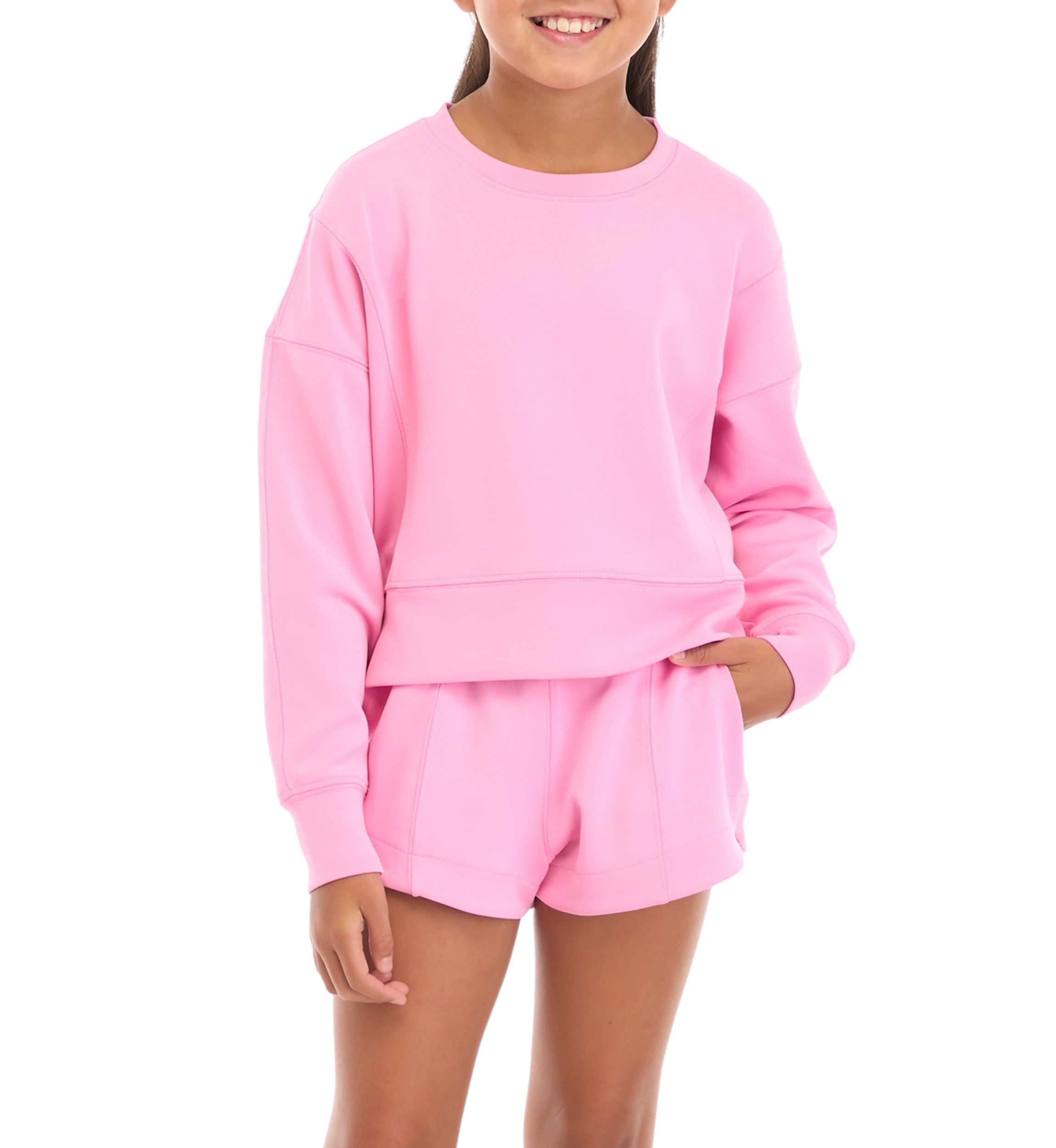 Girls 7-16 French Terry Crew Neck Sweatshirt and Shorts Set with Bag