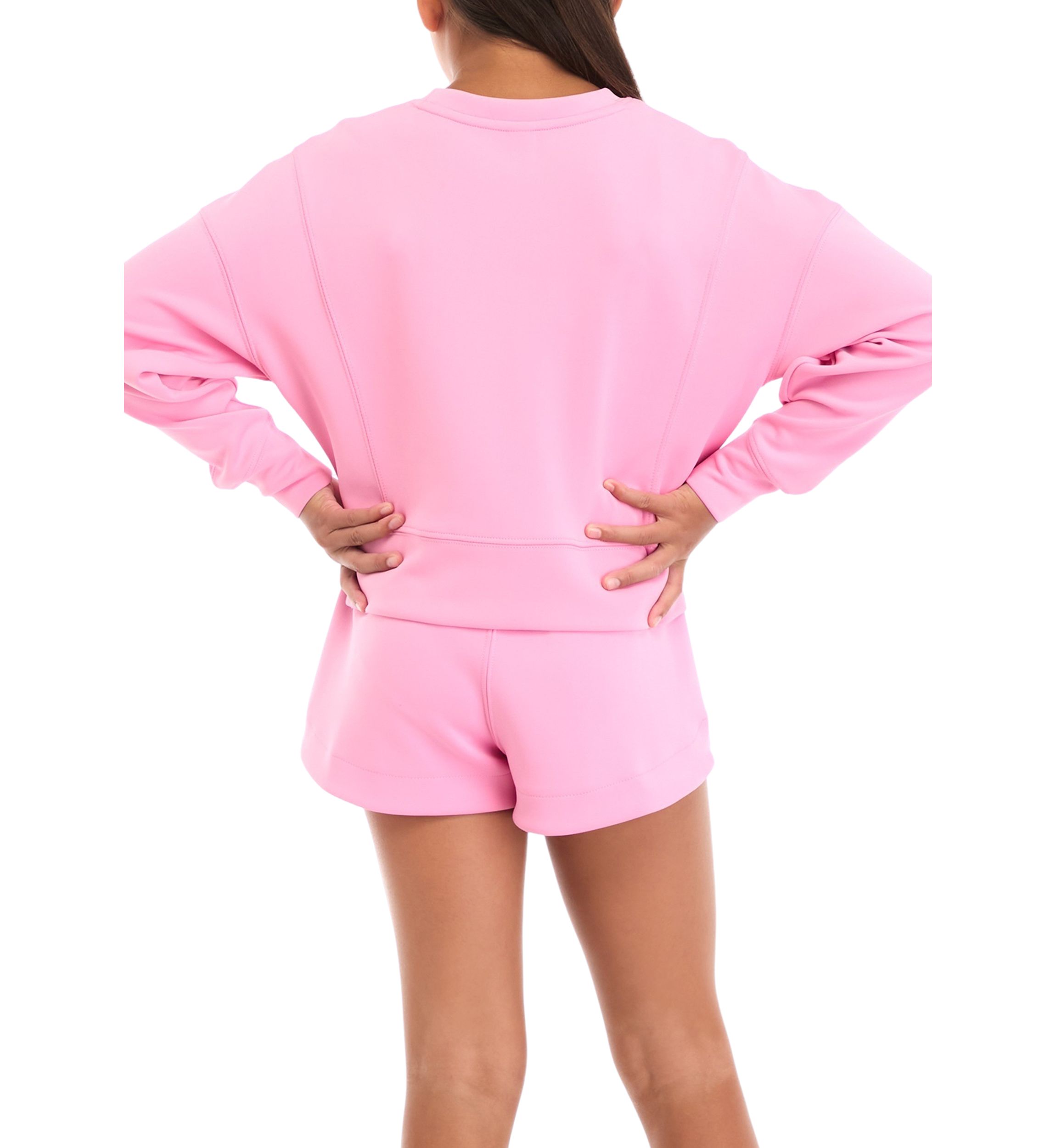 Girls 7-16 French Terry Crew Neck Sweatshirt and Shorts Set with Bag