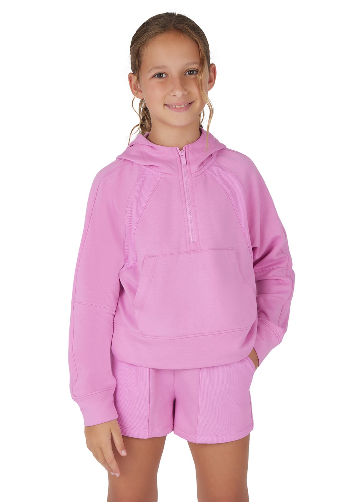 Girls 7-16 Terry Brushed Embark 1/2 Zip Hoodie and Shorts Set