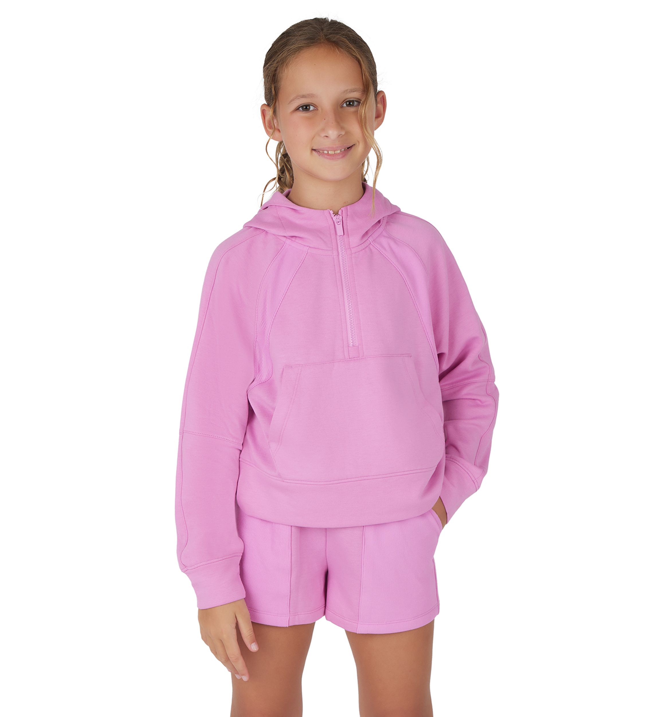 Girls 7-16 Terry Brushed Embark 1/2 Zip Hoodie and Shorts Set