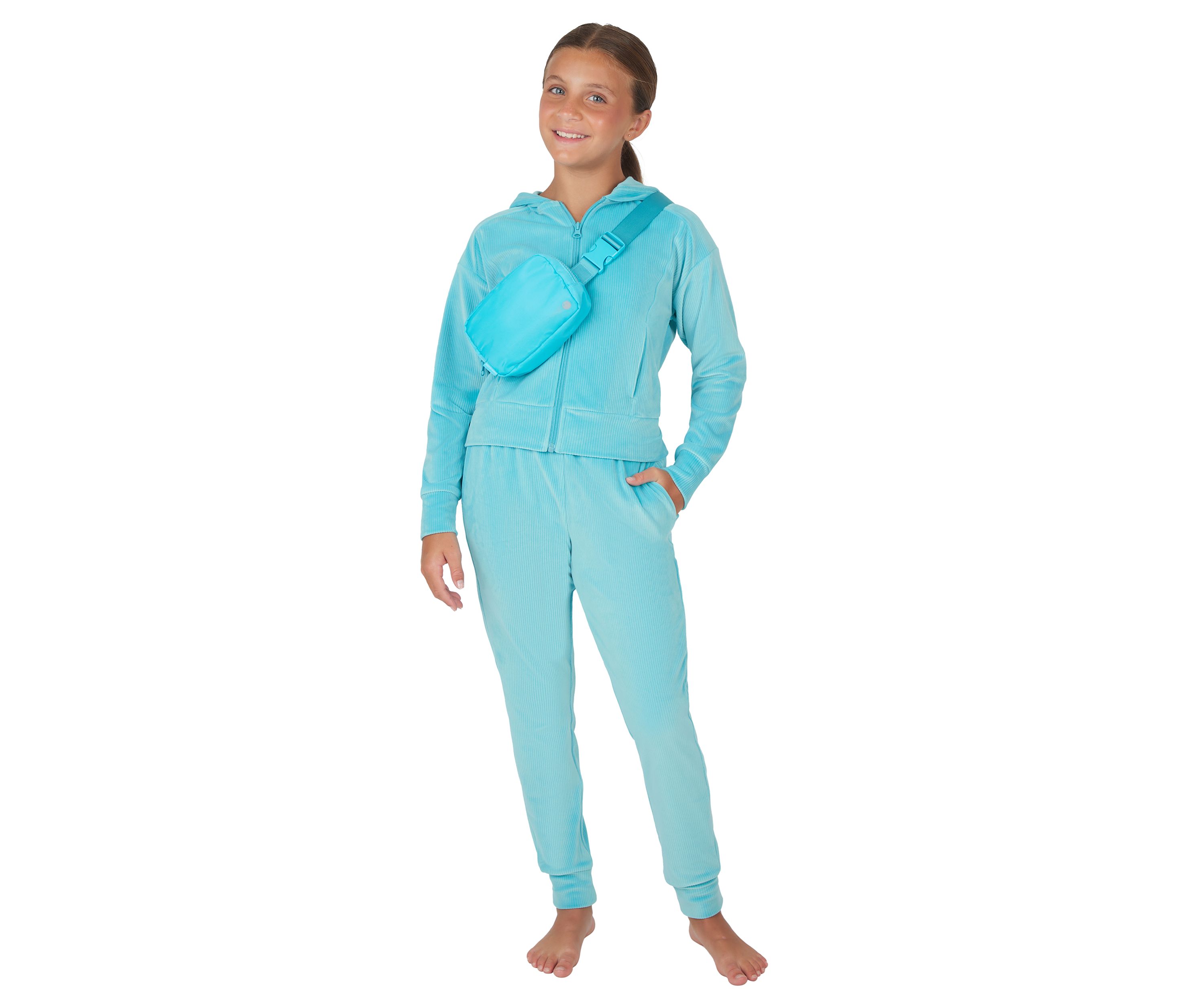 Girls 7-16 Velour Zip Front Jacket and Joggers Set with Bag