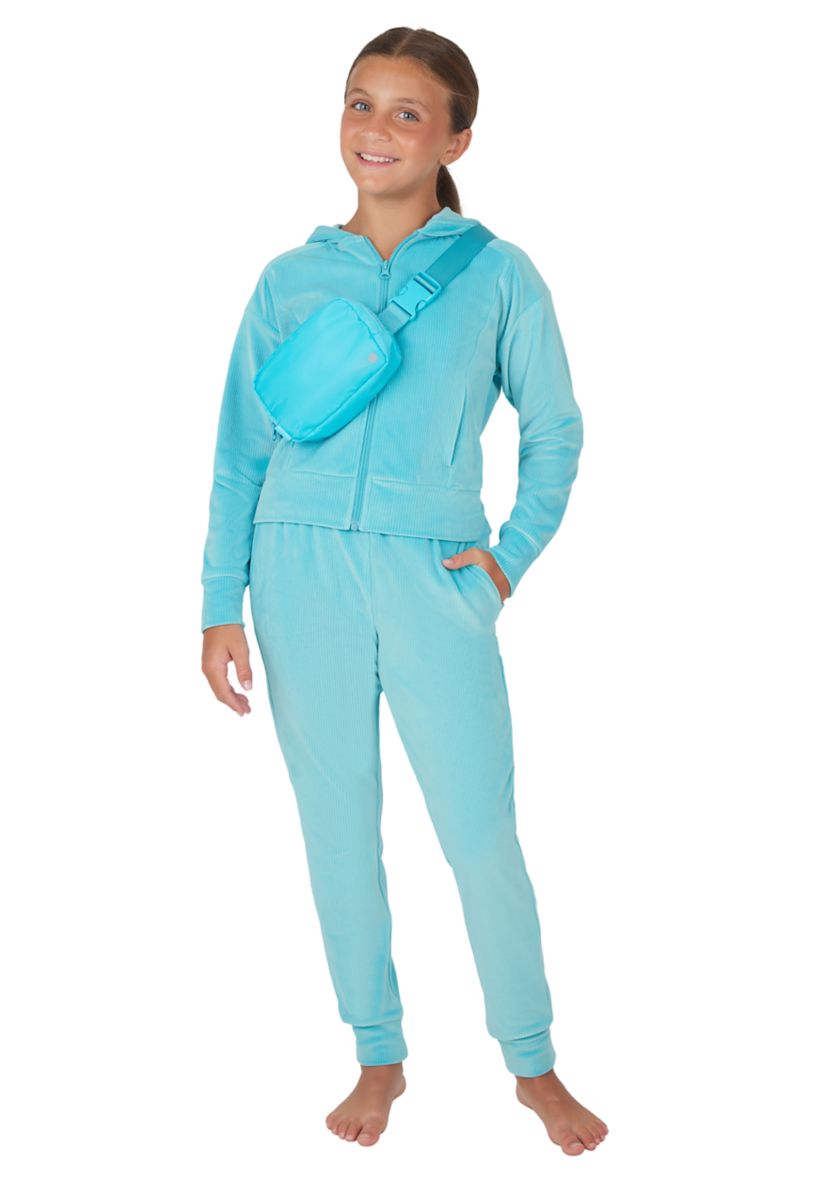 Girls 7-16 Velour Zip Front Jacket and Joggers Set with Bag
