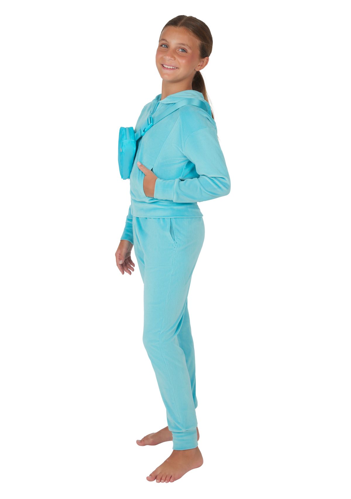 Girls 7-16 Velour Zip Front Jacket and Joggers Set with Bag