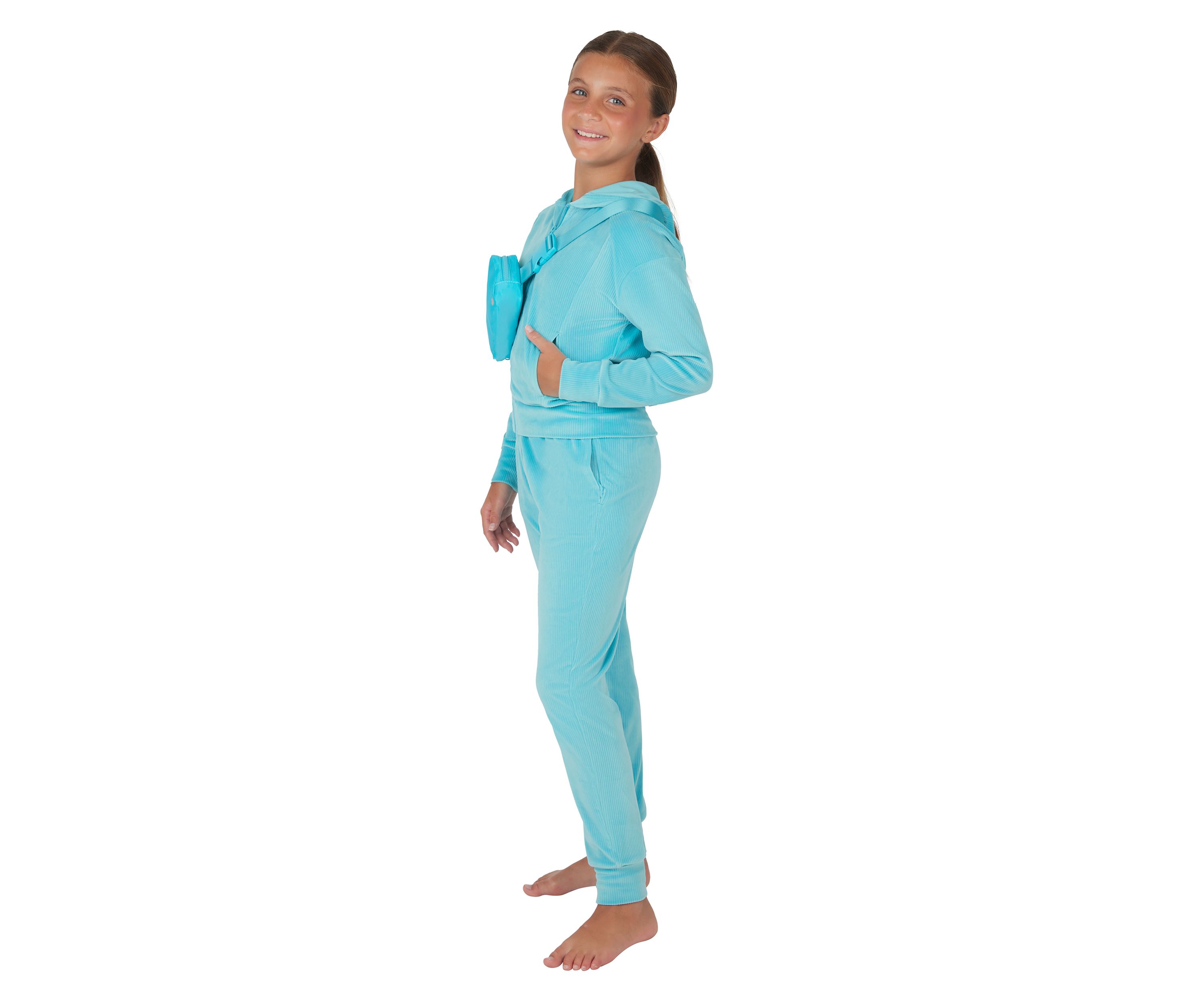 Girls 7-16 Velour Zip Front Jacket and Joggers Set with Bag