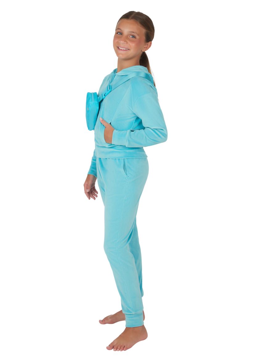 Girls 7-16 Velour Zip Front Jacket and Joggers Set with Bag