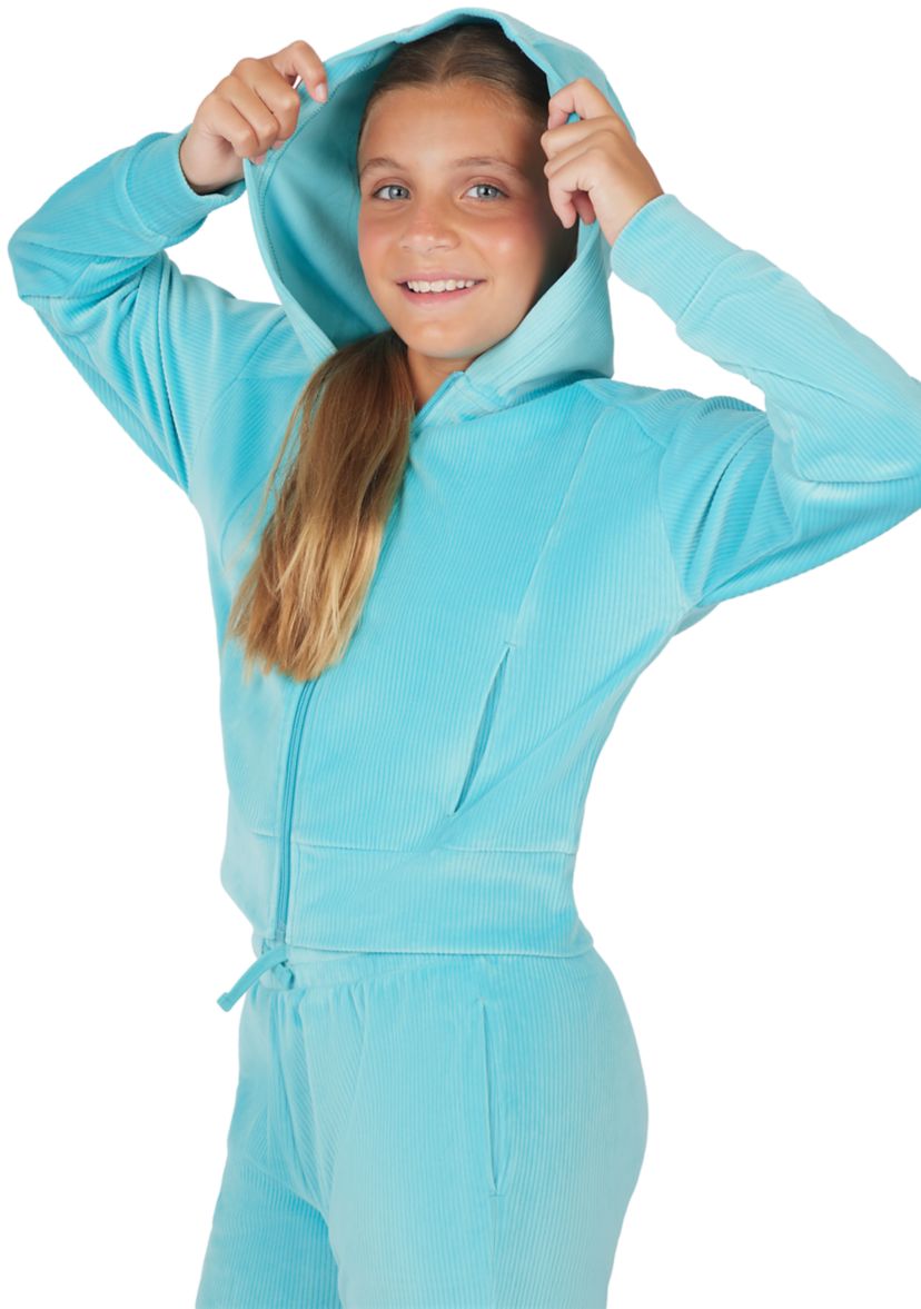 Girls 7-16 Velour Zip Front Jacket and Joggers Set with Bag