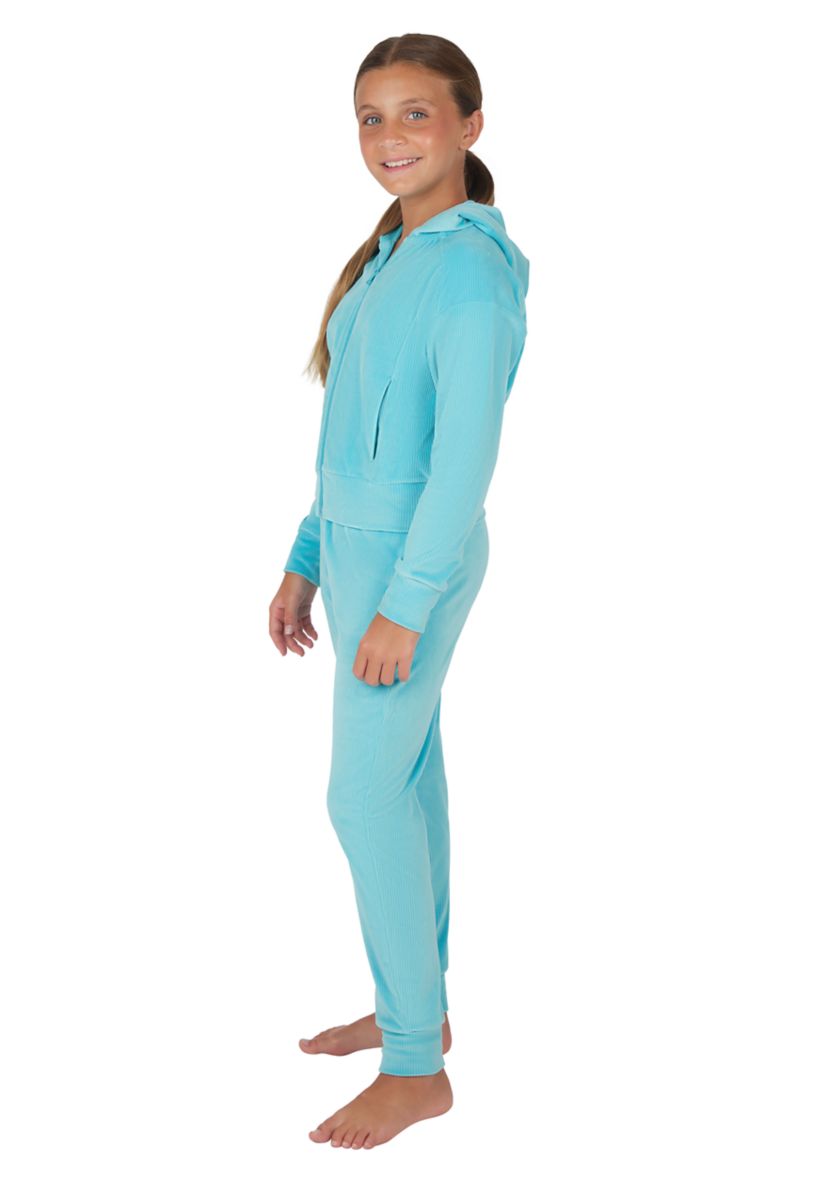 Girls 7-16 Velour Zip Front Jacket and Joggers Set with Bag