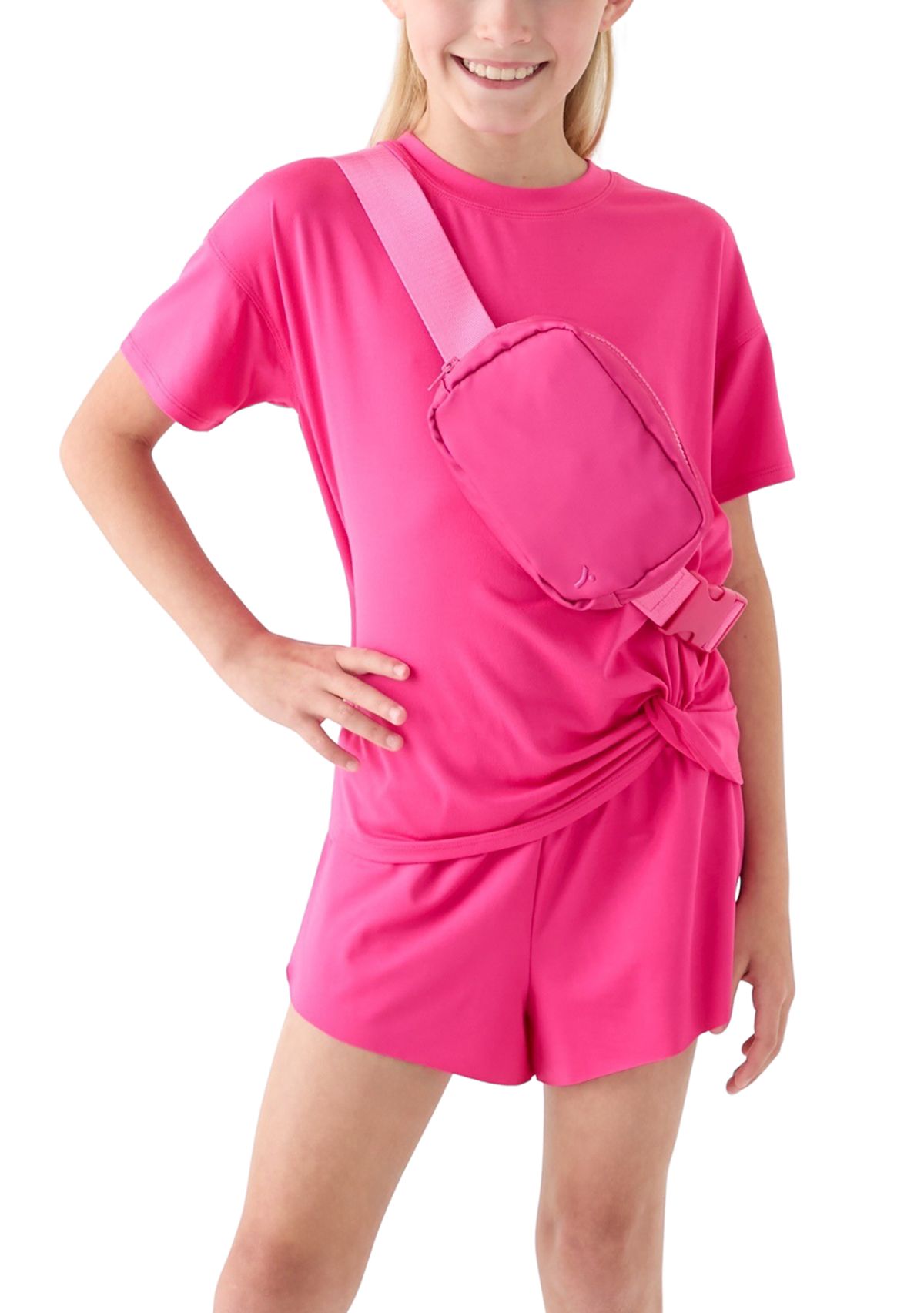 Girls 7-16 Super Soft Twist Top, Shorts, and Bag Set 