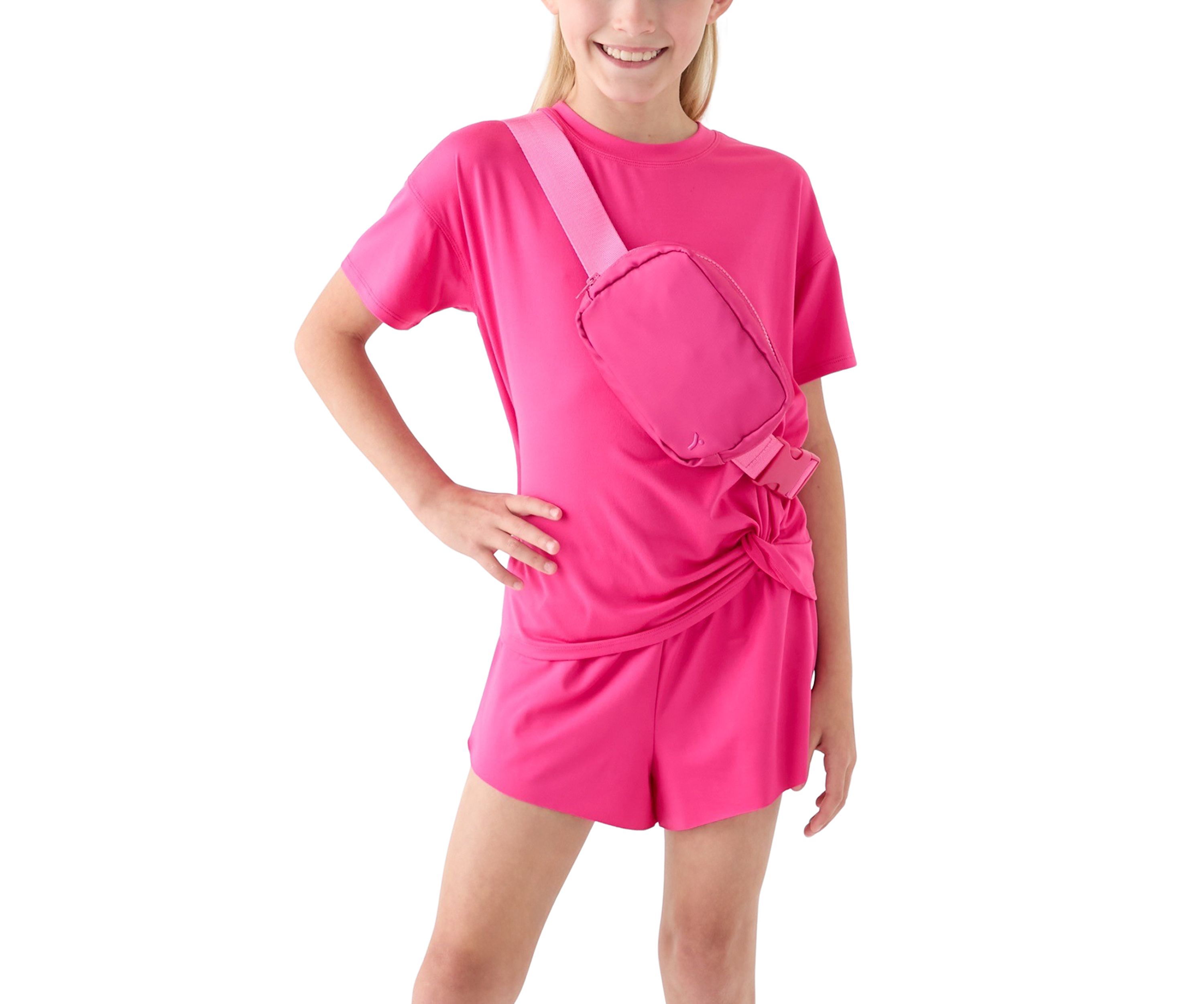 Girls 7-16 Super Soft Twist Top, Shorts, and Bag Set 