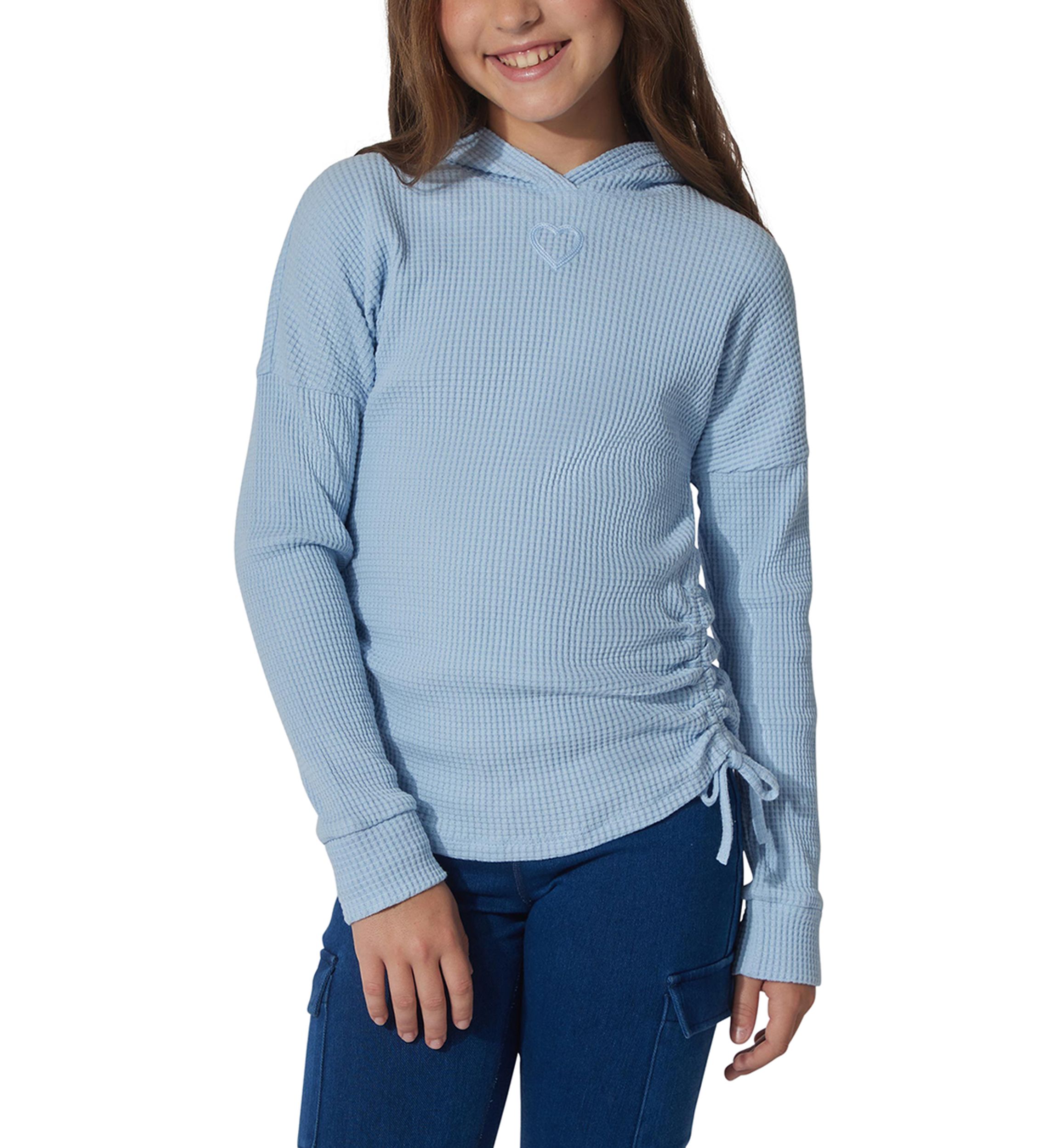 Girls 7-16 Long Sleeve Heart Cutout Waffle Hoodie