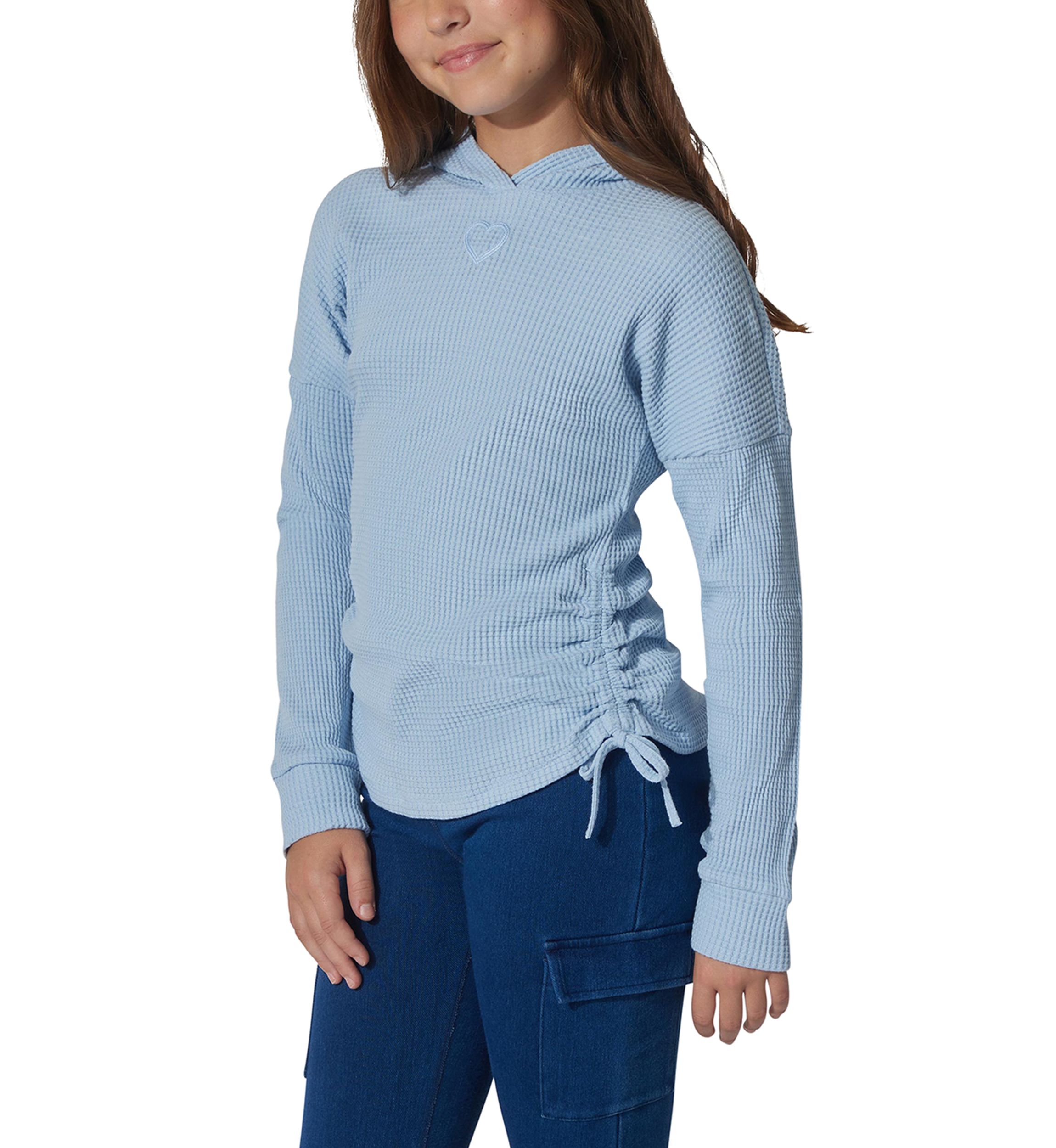 Girls 7-16 Long Sleeve Heart Cutout Waffle Hoodie