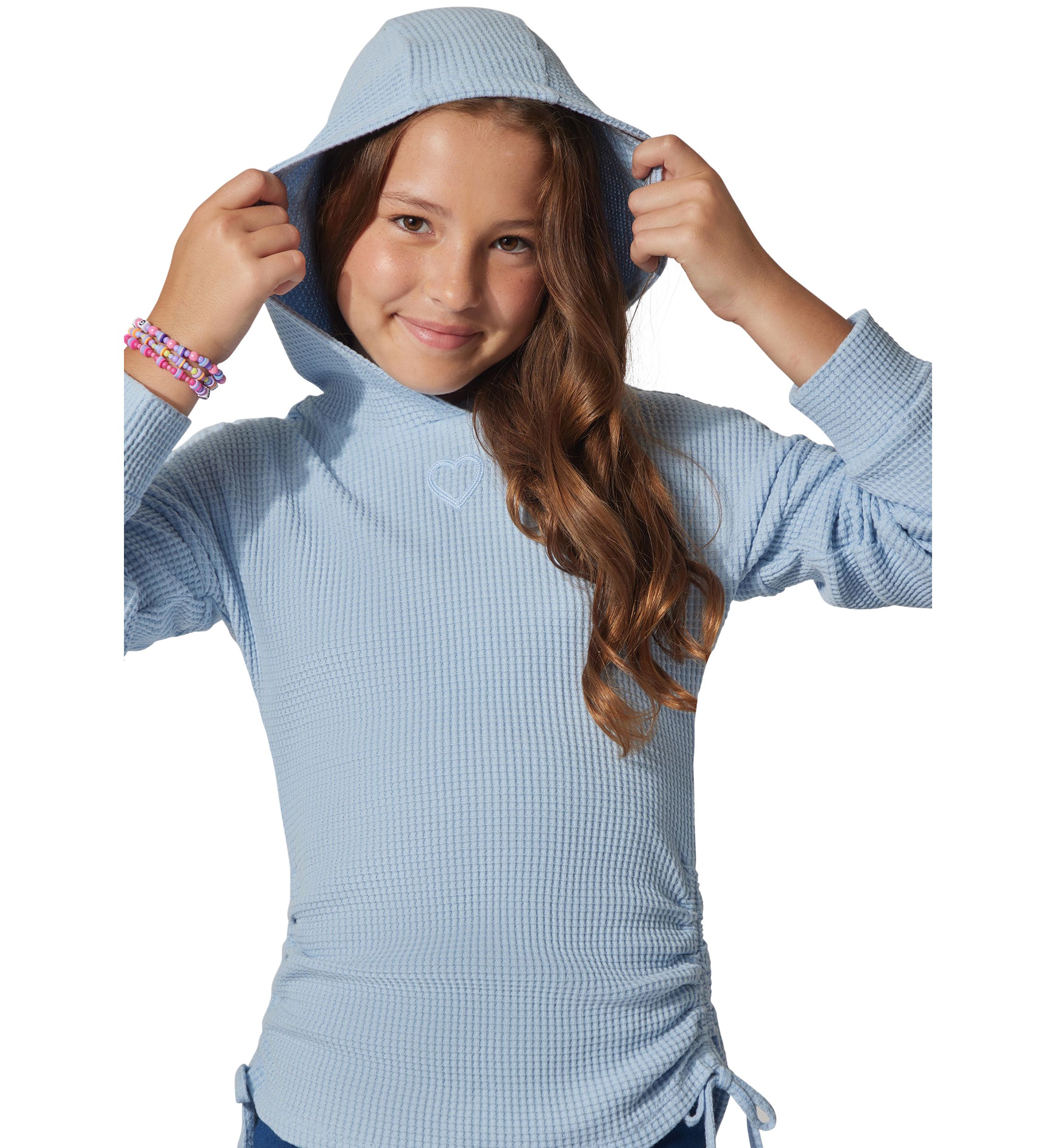 Girls 7-16 Long Sleeve Heart Cutout Waffle Hoodie