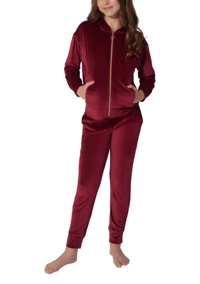 Girls 7-16 Ribbed Velour Zip Jacket and Joggers Set
