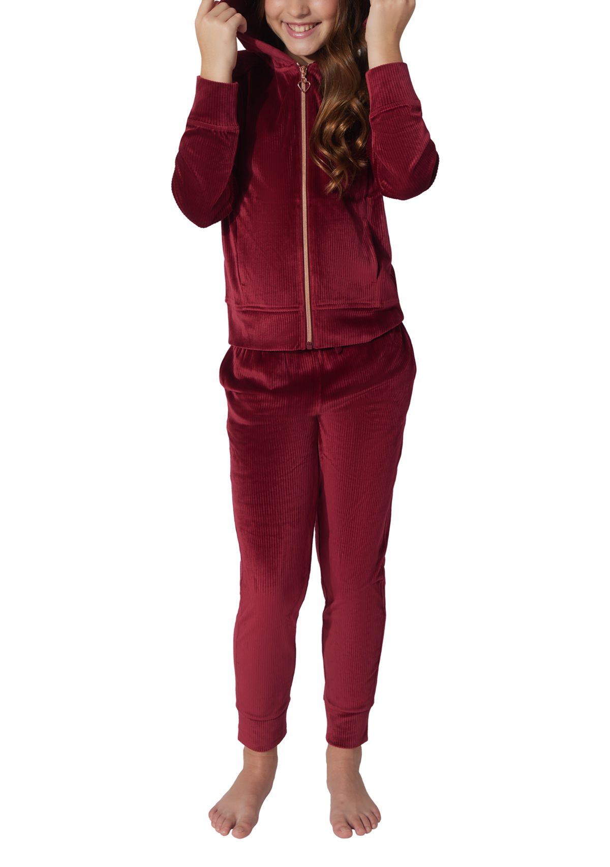 Girls 7-16 Ribbed Velour Zip Jacket and Joggers Set