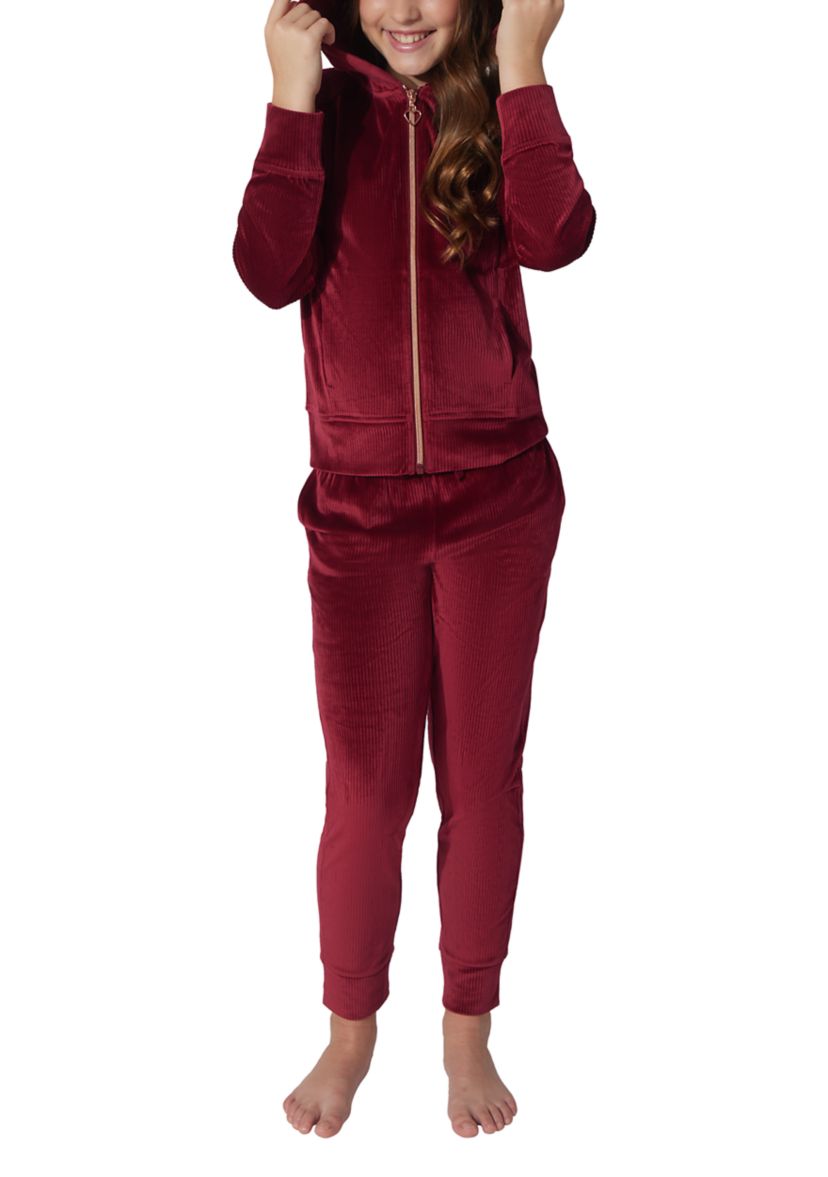 Girls 7-16 Ribbed Velour Zip Jacket and Joggers Set