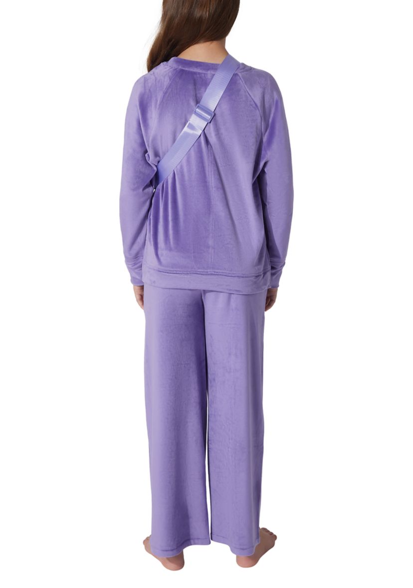 Girls 7-16 Velour Crew Neck and Joggers Set with Bag 