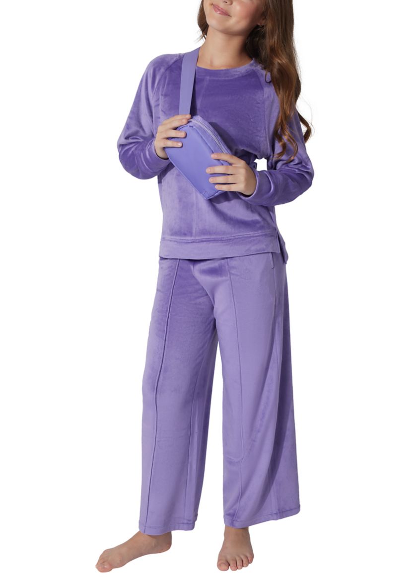 Girls 7-16 Velour Crew Neck and Joggers Set with Bag 