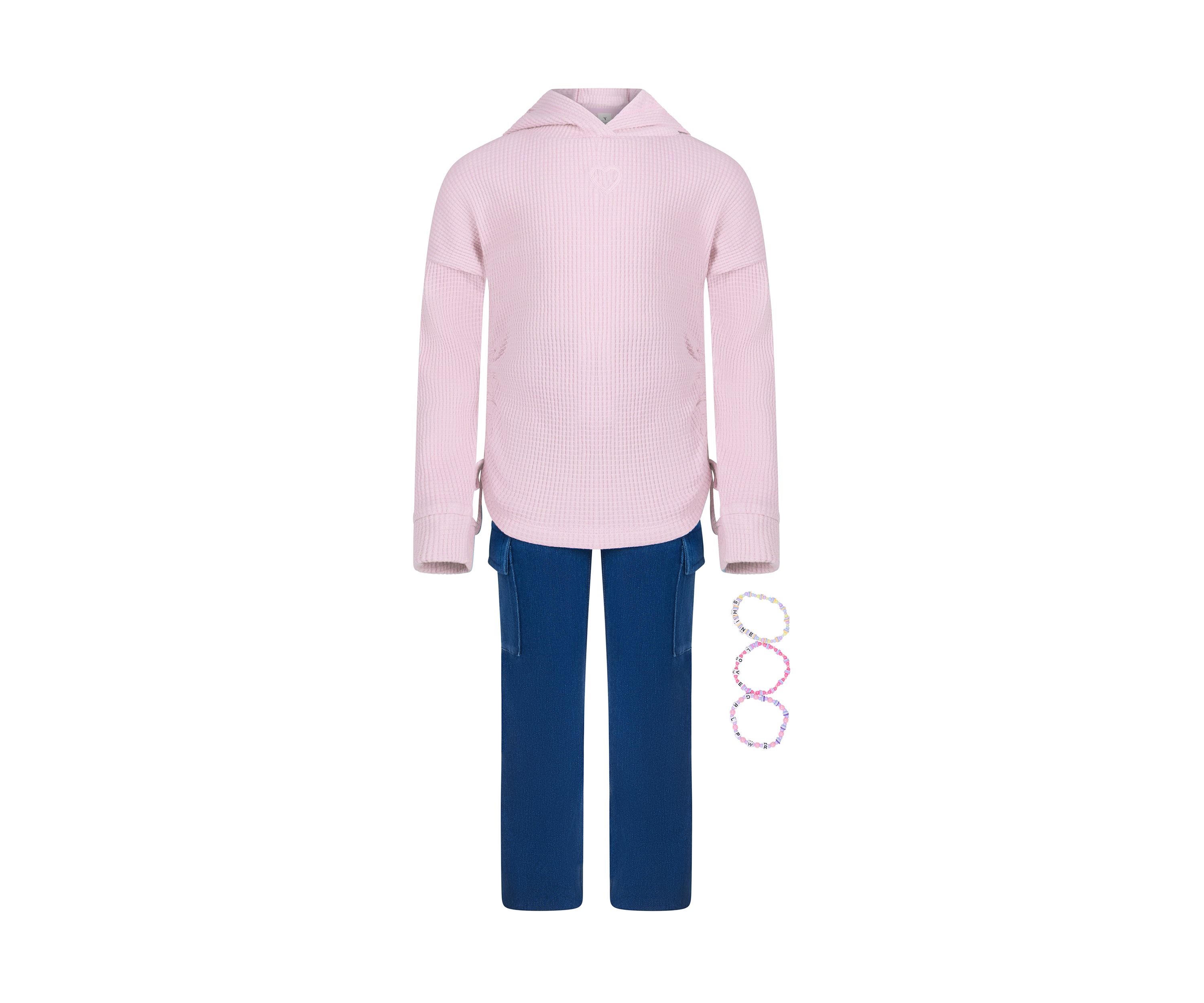 Girls 4-6x Heart Cutout Waffle Hoodie Two Piece Set