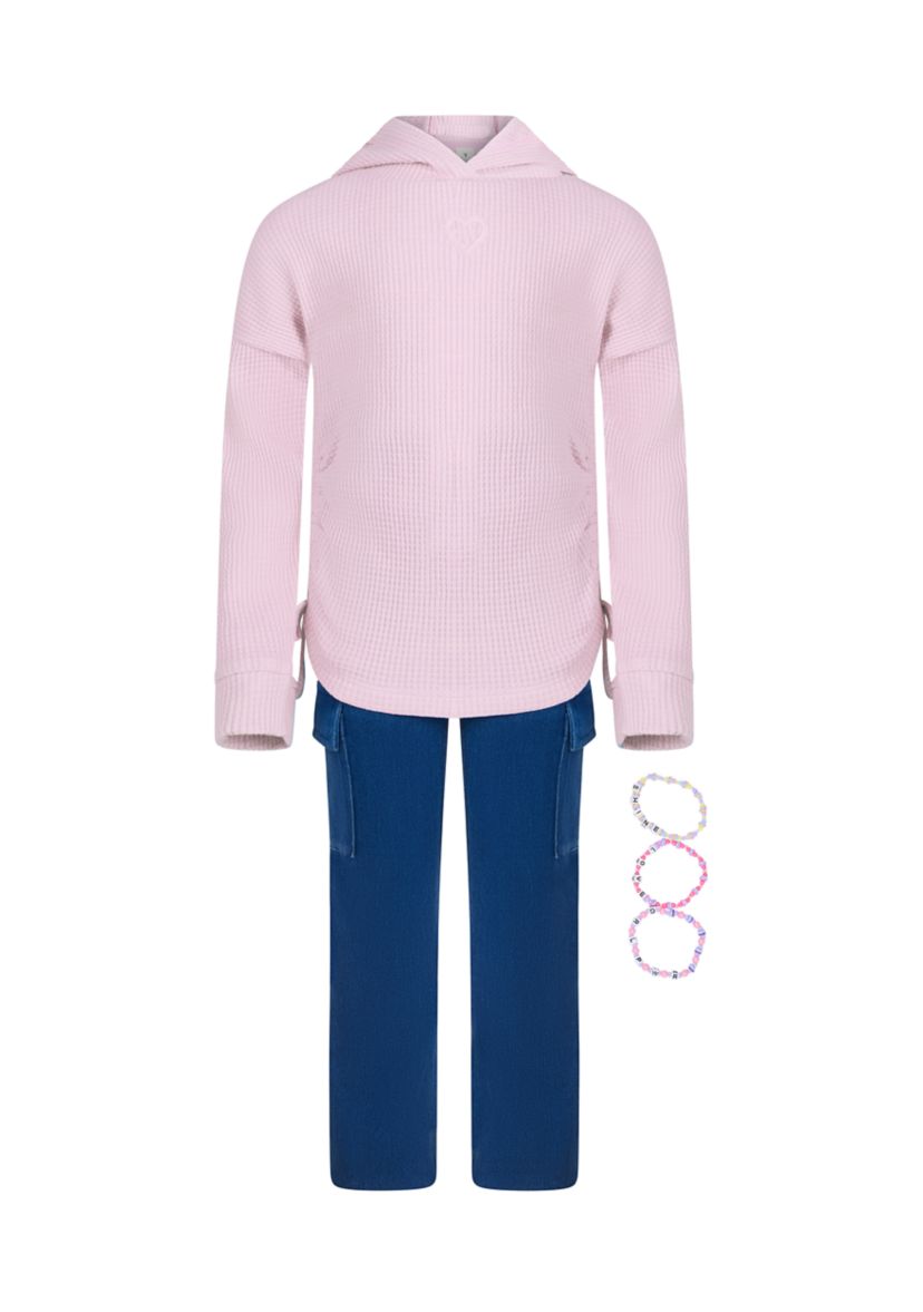Girls 4-6x Heart Cutout Waffle Hoodie Two Piece Set